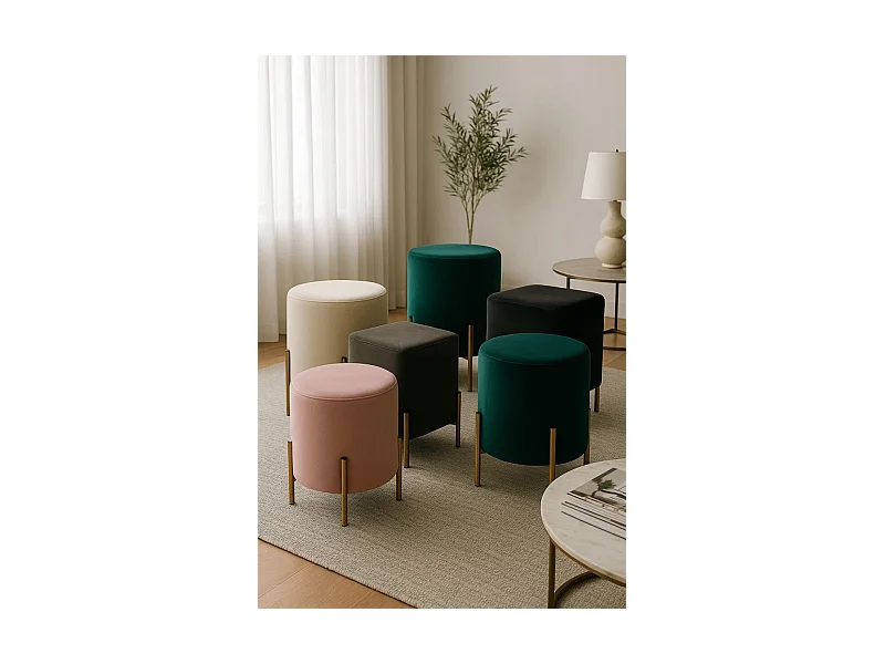 Taburetes Pequeños - Puff Roys Terciopelo - Beige