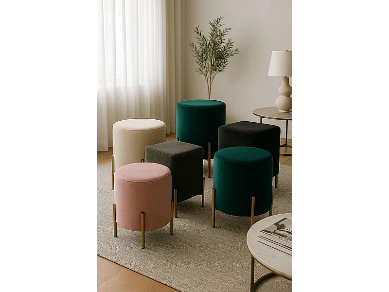 Taburetes Pequeños - Puff Roys Terciopelo - Beige