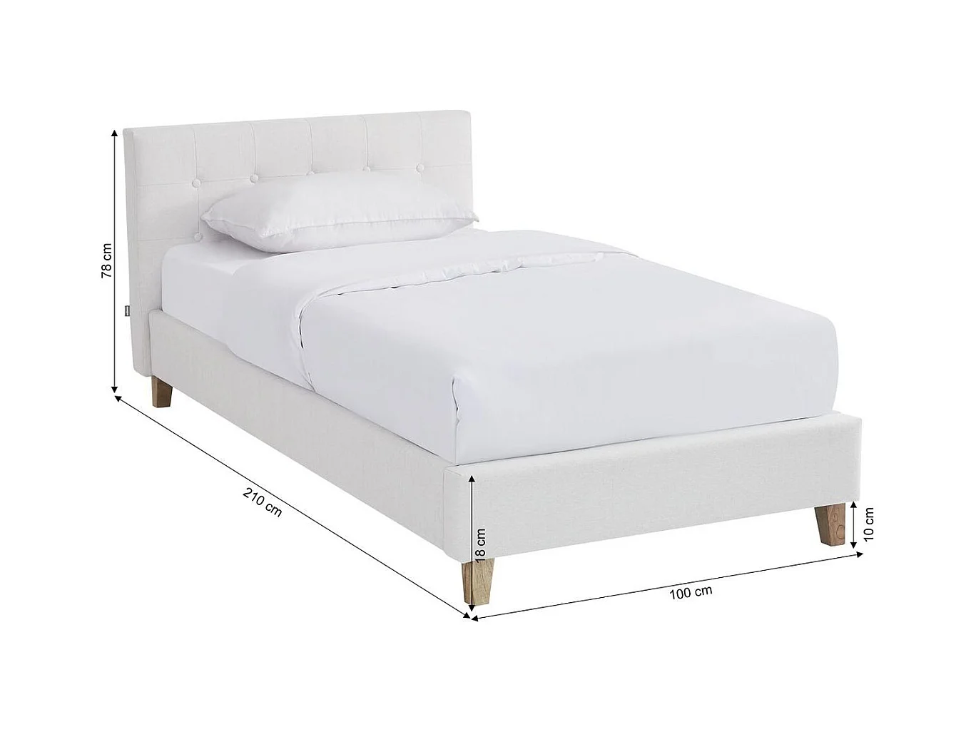 Ensemble Lit adulte 90x190cm avec tête de lit en tissu beige - Milo + Matelas mémoire de forme - Memo HR