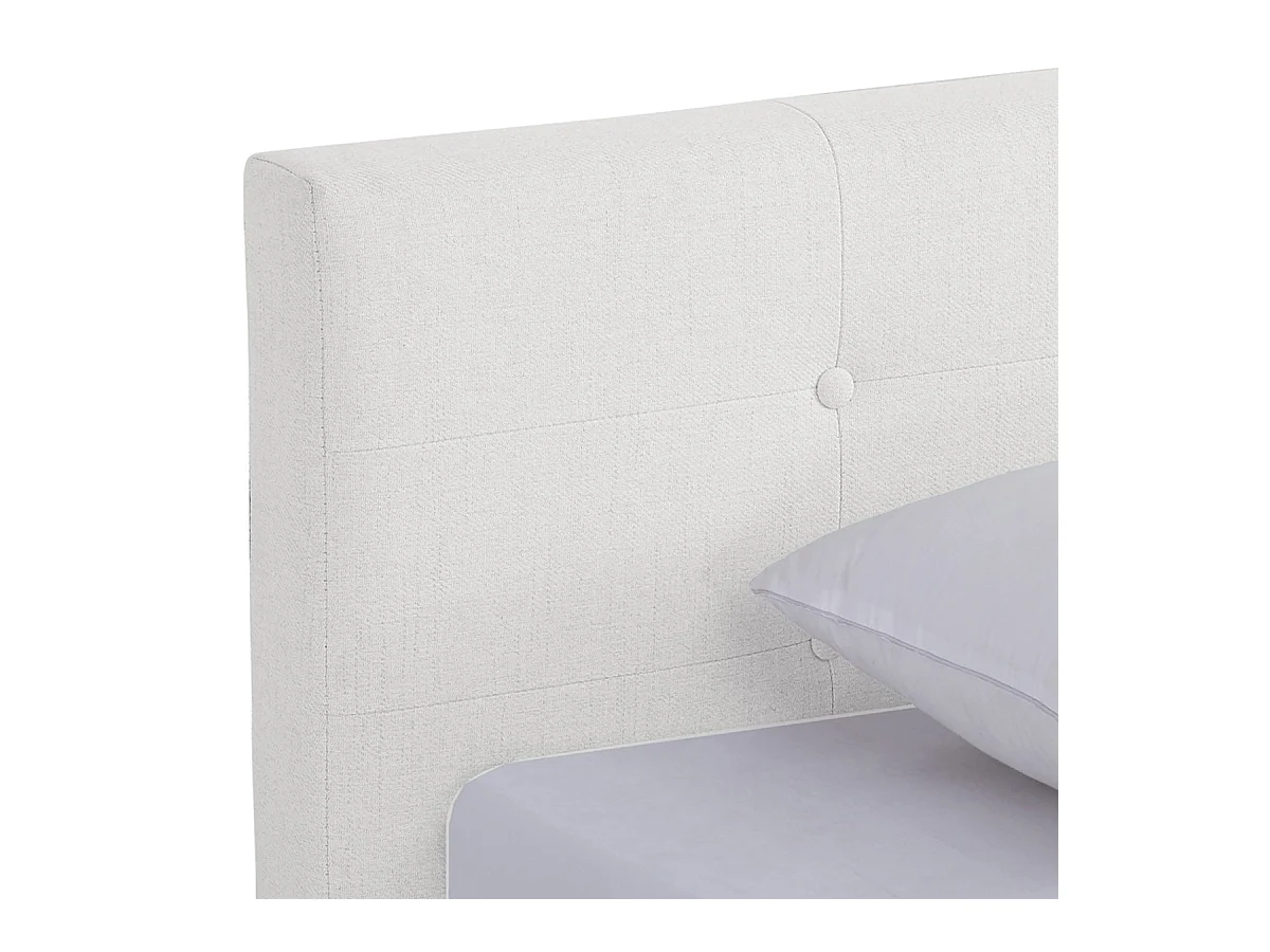 Ensemble Lit adulte 90x190cm avec tête de lit en tissu beige - Milo + Matelas mémoire de forme - Memo HR