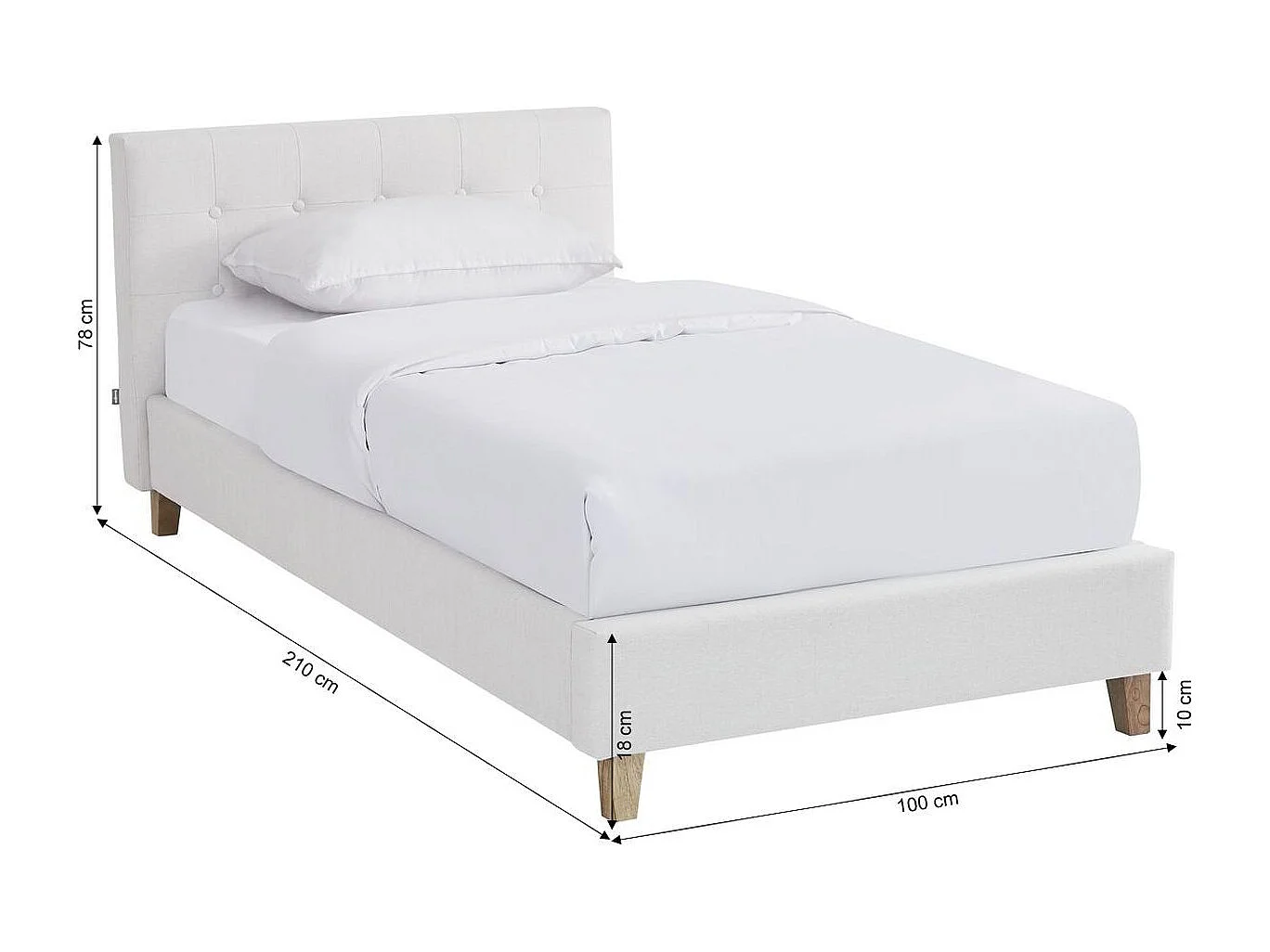 Ensemble Lit adulte 90x190cm avec tête de lit en tissu beige - Milo + Matelas mémoire de forme - Memo HR