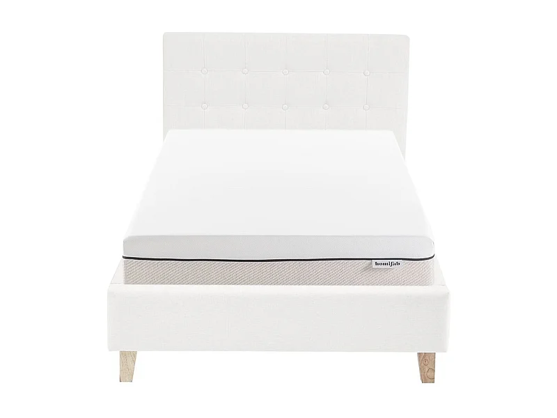 Ensemble Lit adulte 90x190cm avec tête de lit en tissu beige - Milo + Matelas ressorts ensachés - Spring Elite