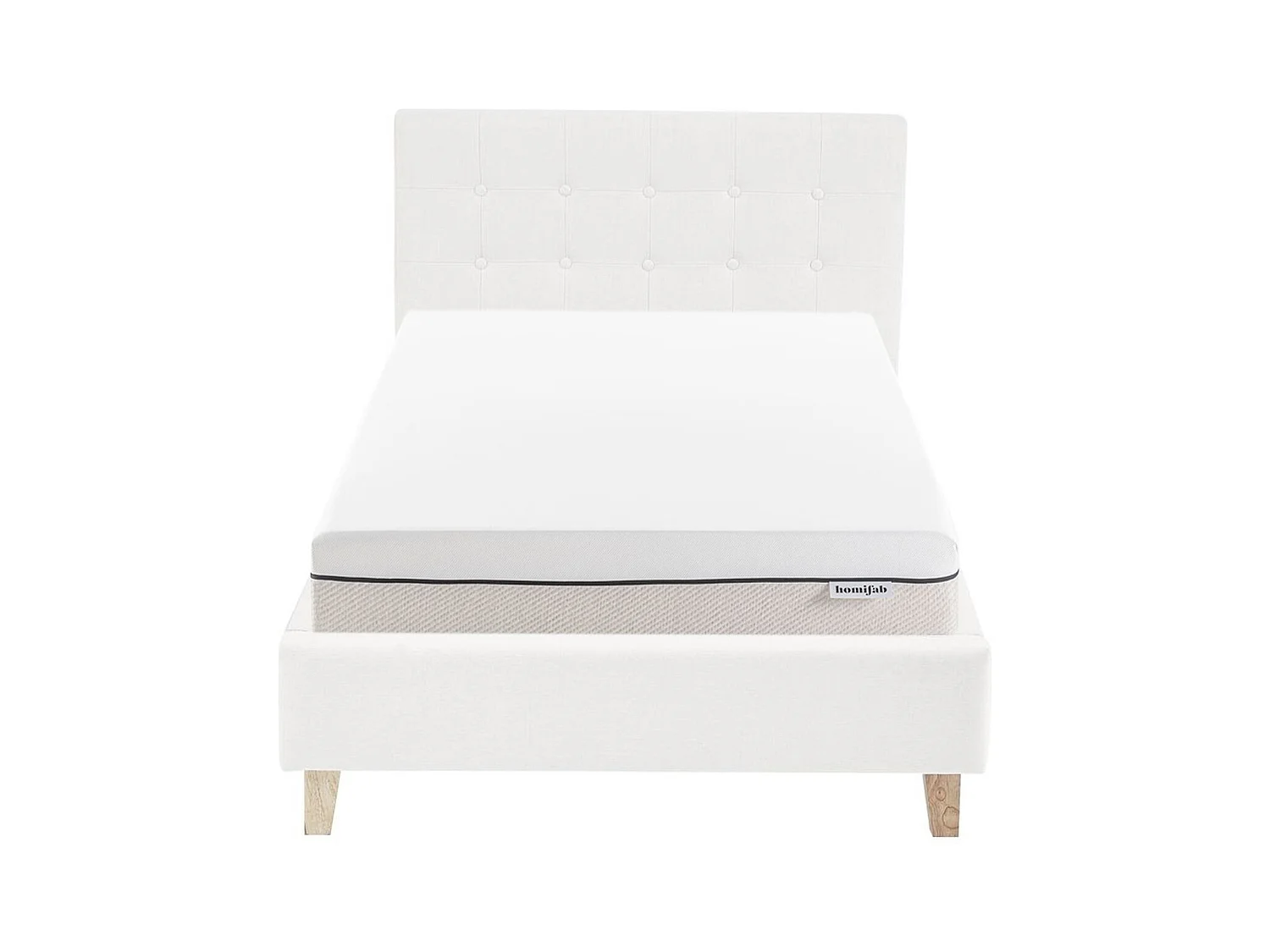 Ensemble Lit adulte 90x190cm avec tête de lit en tissu beige - Milo + Matelas ressorts ensachés - Spring Elite