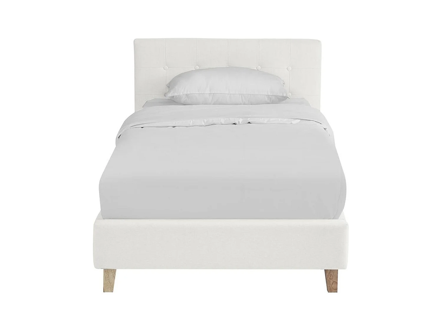 Ensemble Lit adulte 90x190cm avec tête de lit en tissu beige - Milo + Matelas ressorts ensachés - Spring Elite