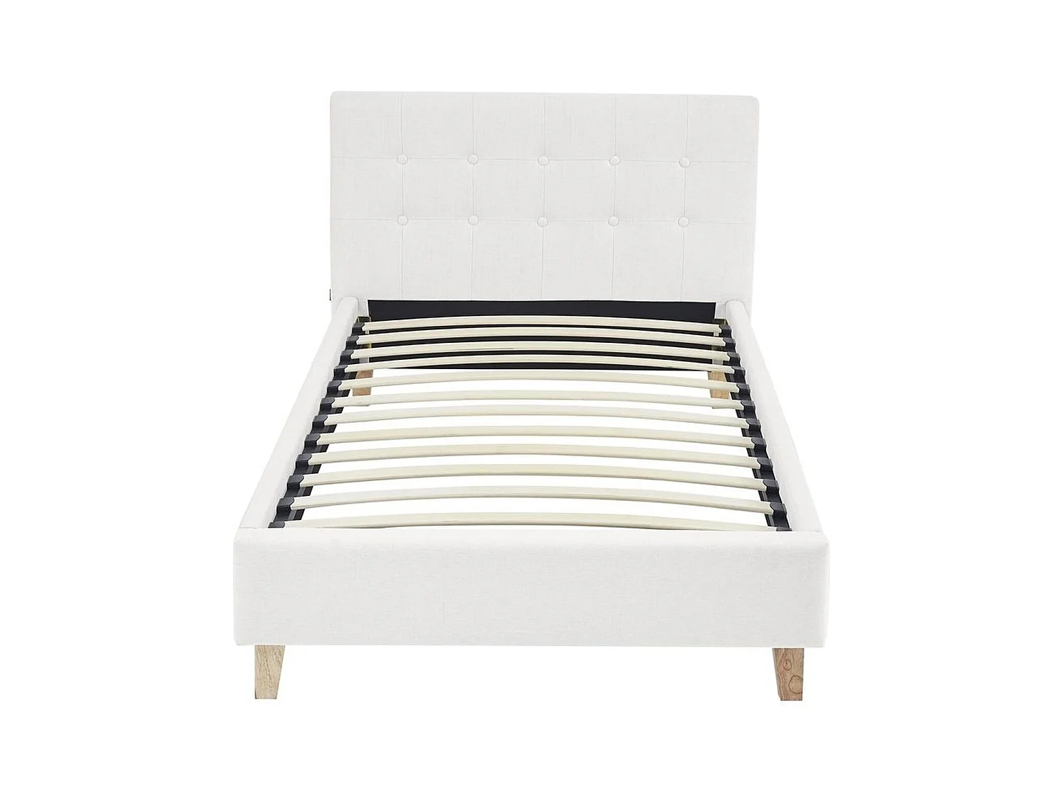 Ensemble Lit adulte 90x190cm avec tête de lit en tissu beige - Milo + Matelas ressorts ensachés - Spring Elite
