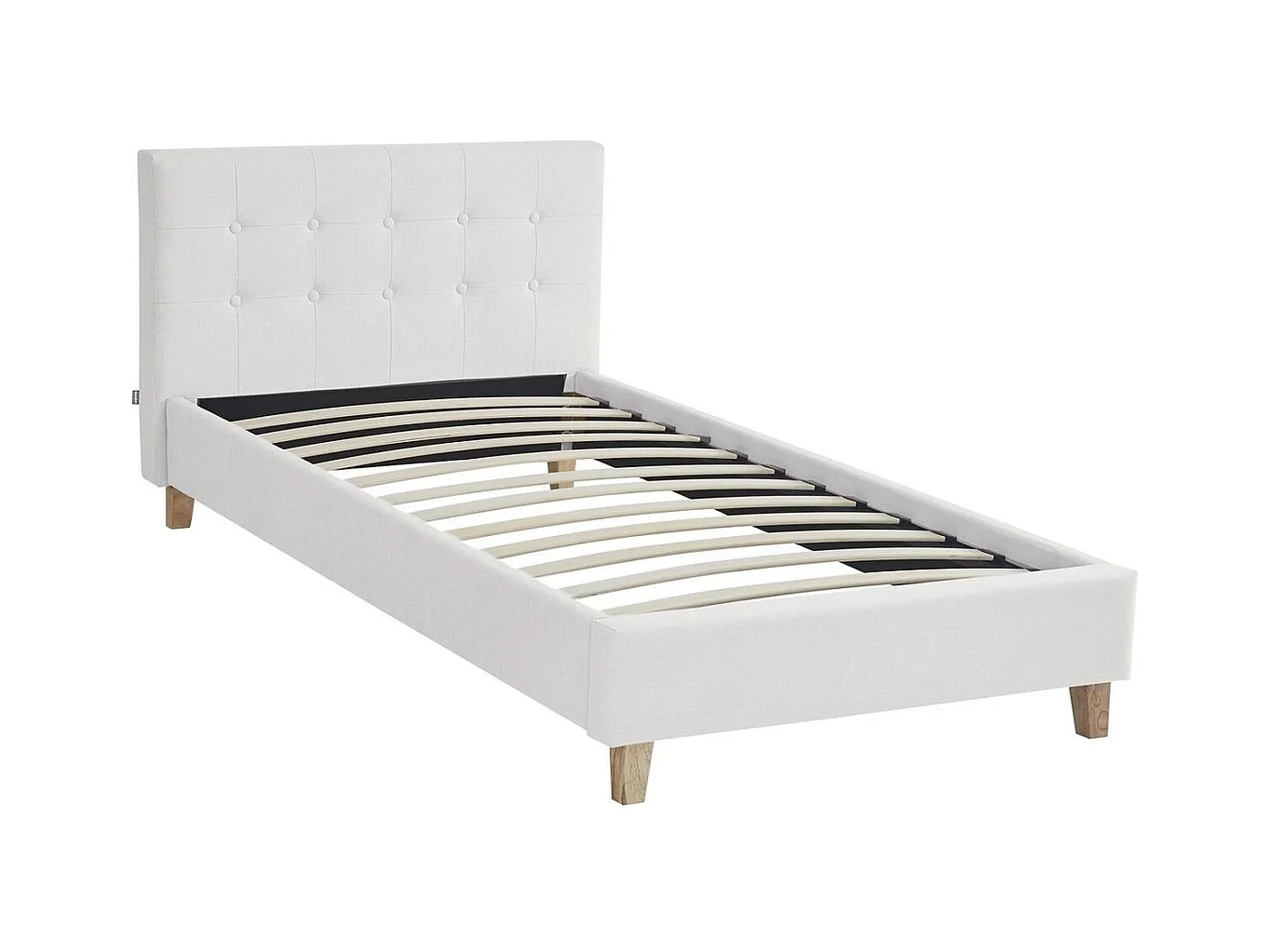 Ensemble Lit adulte 90x190cm avec tête de lit en tissu beige - Milo + Matelas ressorts ensachés - Spring Elite
