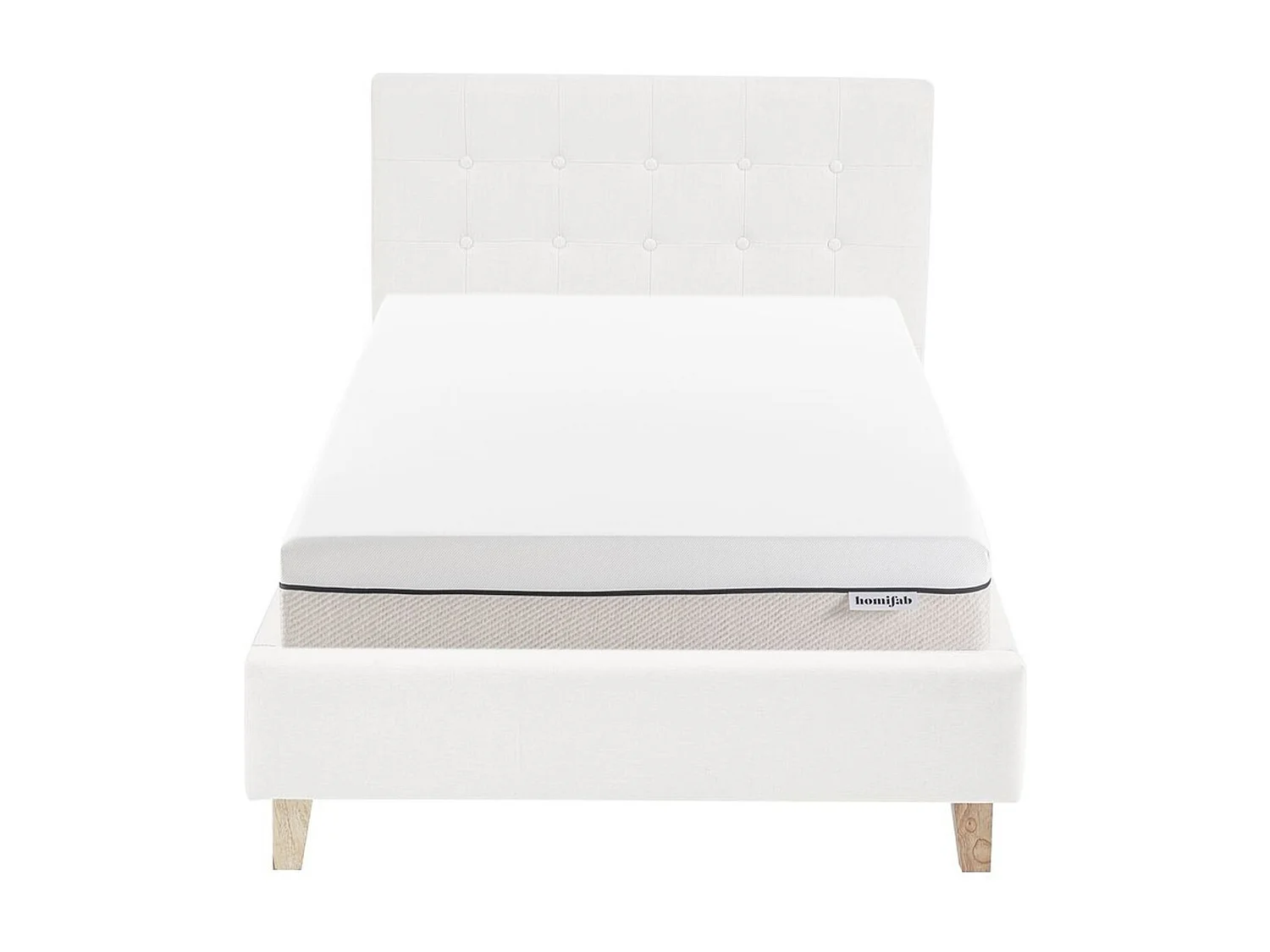 Ensemble Lit adulte 90x190cm avec tête de lit en tissu beige - Milo + Matelas ressorts ensachés - Spring Elite