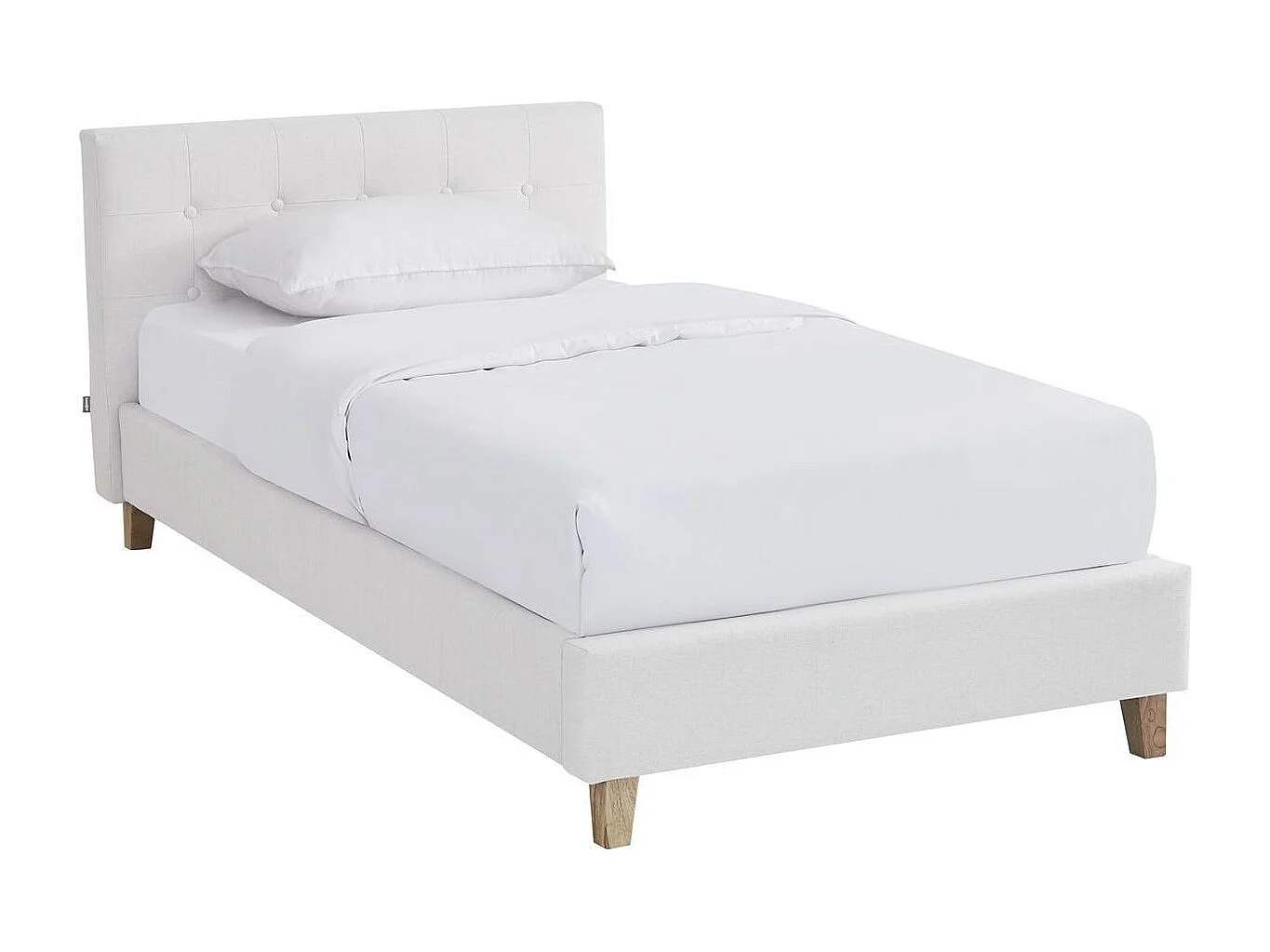 Ensemble Lit adulte 90x190cm avec tête de lit en tissu beige - Milo + Matelas ressorts ensachés - Spring Elite