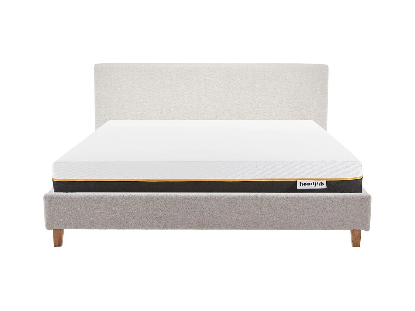 Ensemble Lit adulte 160x200cm avec tête de lit en tissu bouclé beige - Milo + Matelas mémoire de forme - Dual Confort