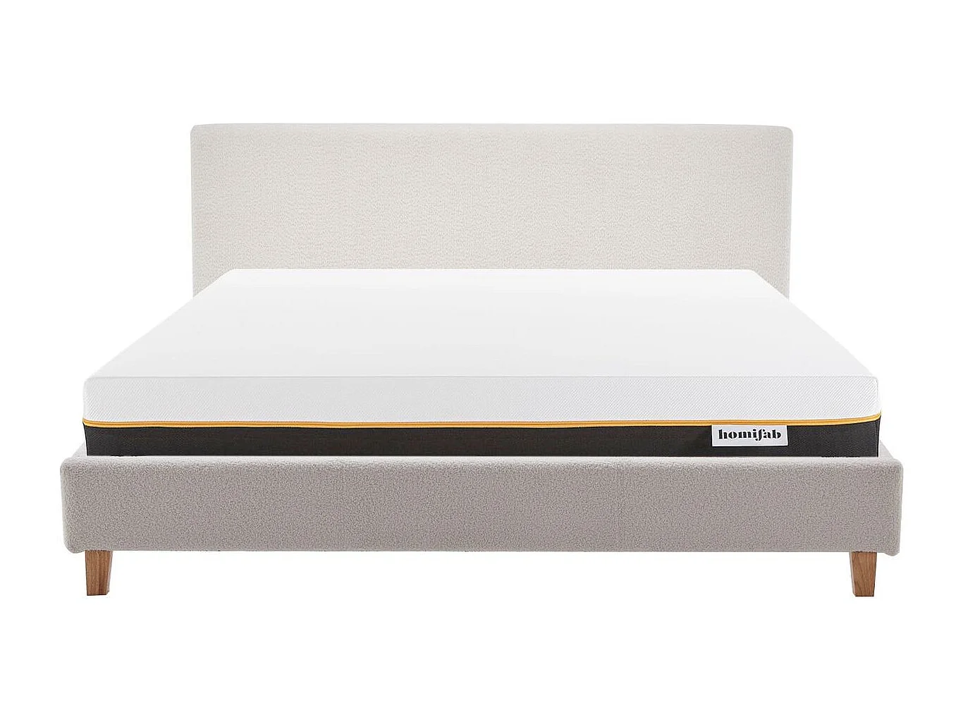 Ensemble Lit adulte 160x200cm avec tête de lit en tissu bouclé beige - Milo + Matelas mémoire de forme - Dual Confort