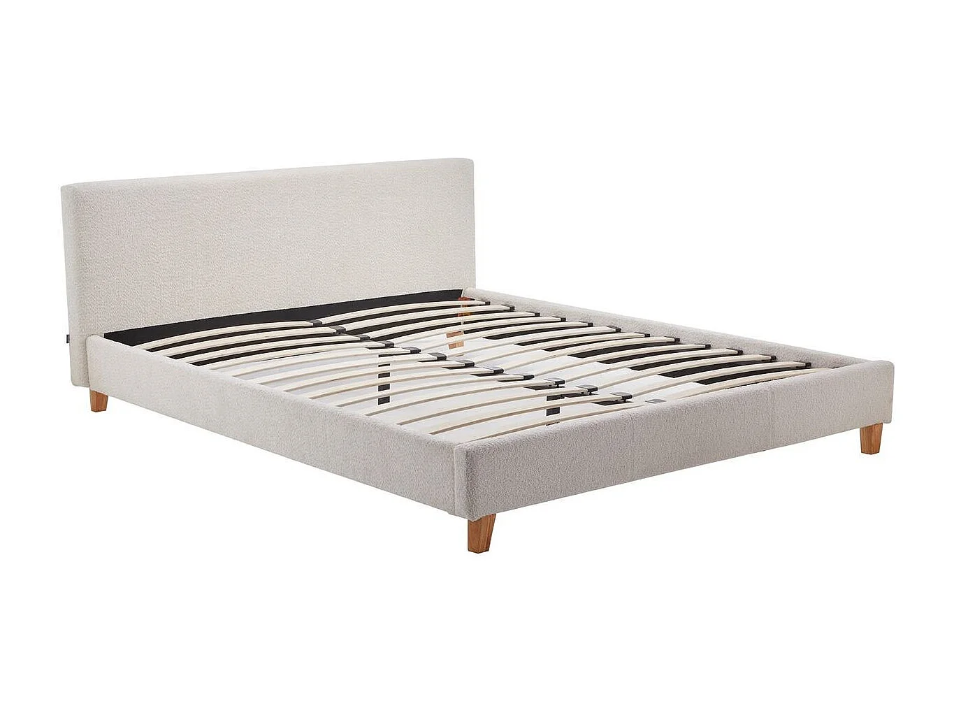 Ensemble Lit adulte 160x200cm avec tête de lit en tissu bouclé beige - Milo + Matelas mémoire de forme - Dual Confort
