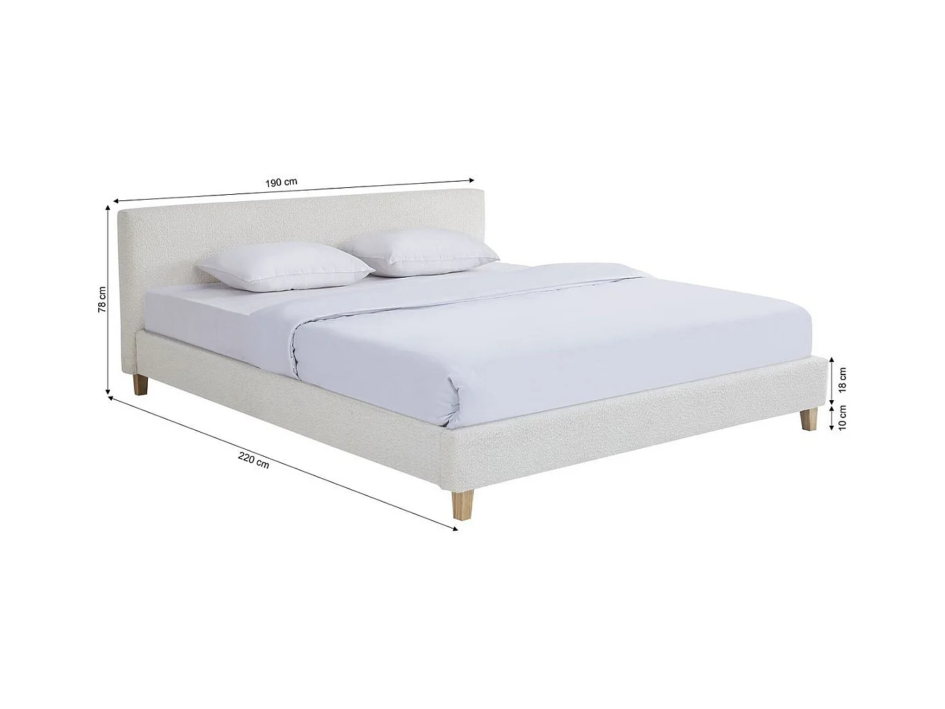 Ensemble Lit adulte 180x200cm avec tête de lit en tissu bouclé beige - Milo + Matelas ressorts ensachés - Spring Elite