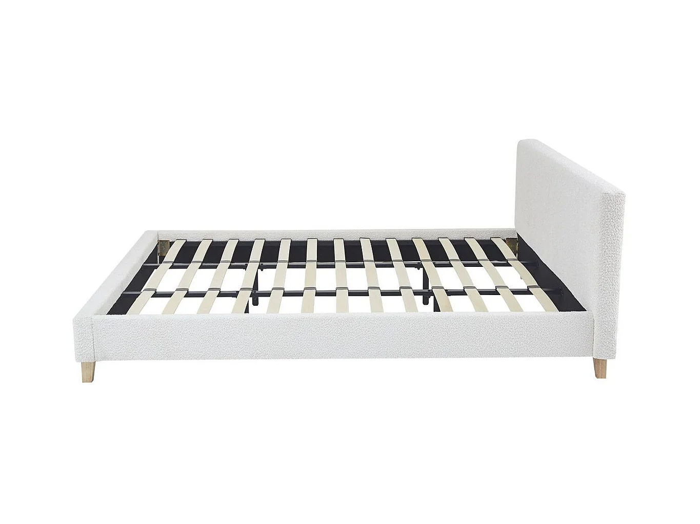 Ensemble Lit adulte 180x200cm avec tête de lit en tissu bouclé beige - Milo + Matelas ressorts ensachés - Spring Elite