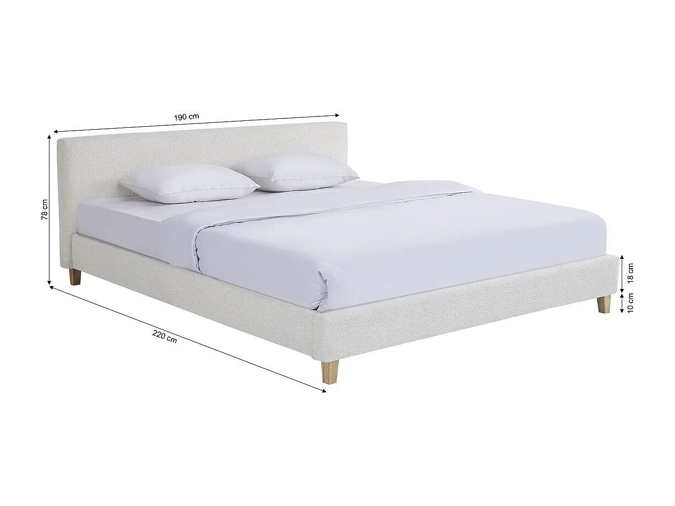 Ensemble Lit adulte 180x200cm avec tête de lit en tissu bouclé beige - Milo + Matelas ressorts ensachés - Spring Elite