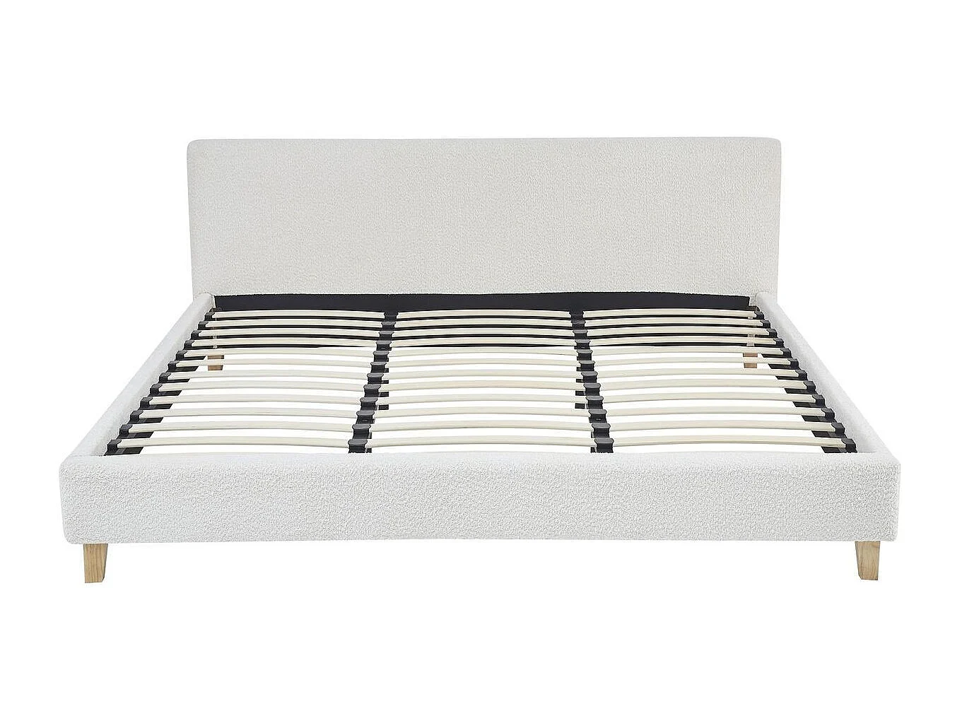 Ensemble Lit adulte 180x200cm avec tête de lit en tissu bouclé beige - Milo + Matelas ressorts ensachés - Spring Elite