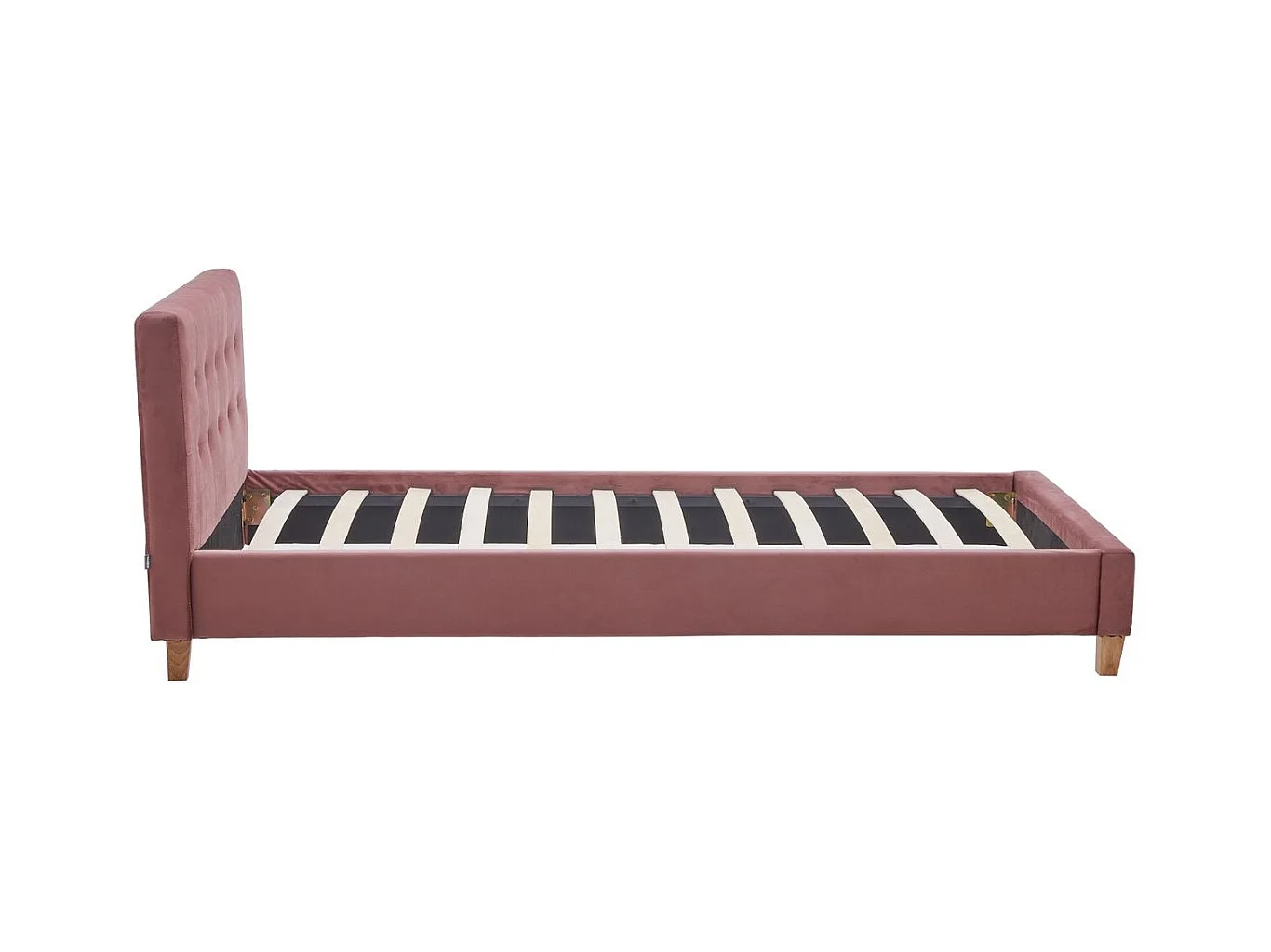 Ensemble Lit adulte 90x190cm avec tête de lit en velours vieux rose - Milo + Matelas mémoire de forme - Memo HR