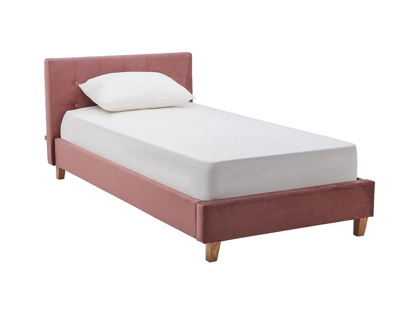 Ensemble Lit adulte 90x190cm avec tête de lit en velours vieux rose - Milo + Matelas mémoire de forme - Memo HR