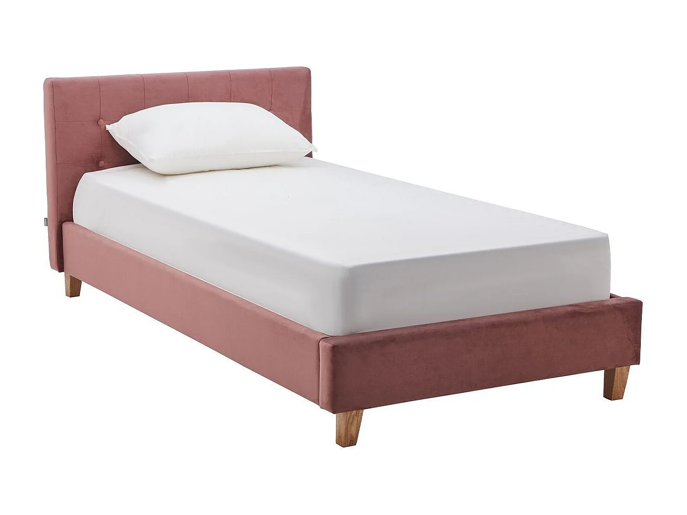 Ensemble Lit adulte 90x190cm avec tête de lit en velours vieux rose - Milo + Matelas mémoire de forme - Memo HR