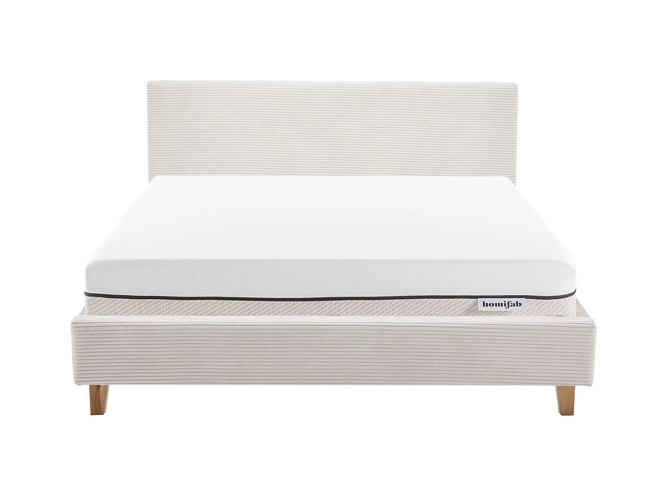 Ensemble Lit adulte 140x190cm avec tête de lit en velours côtelé beige - Milo + Matelas ressorts ensachés - Spring Elite