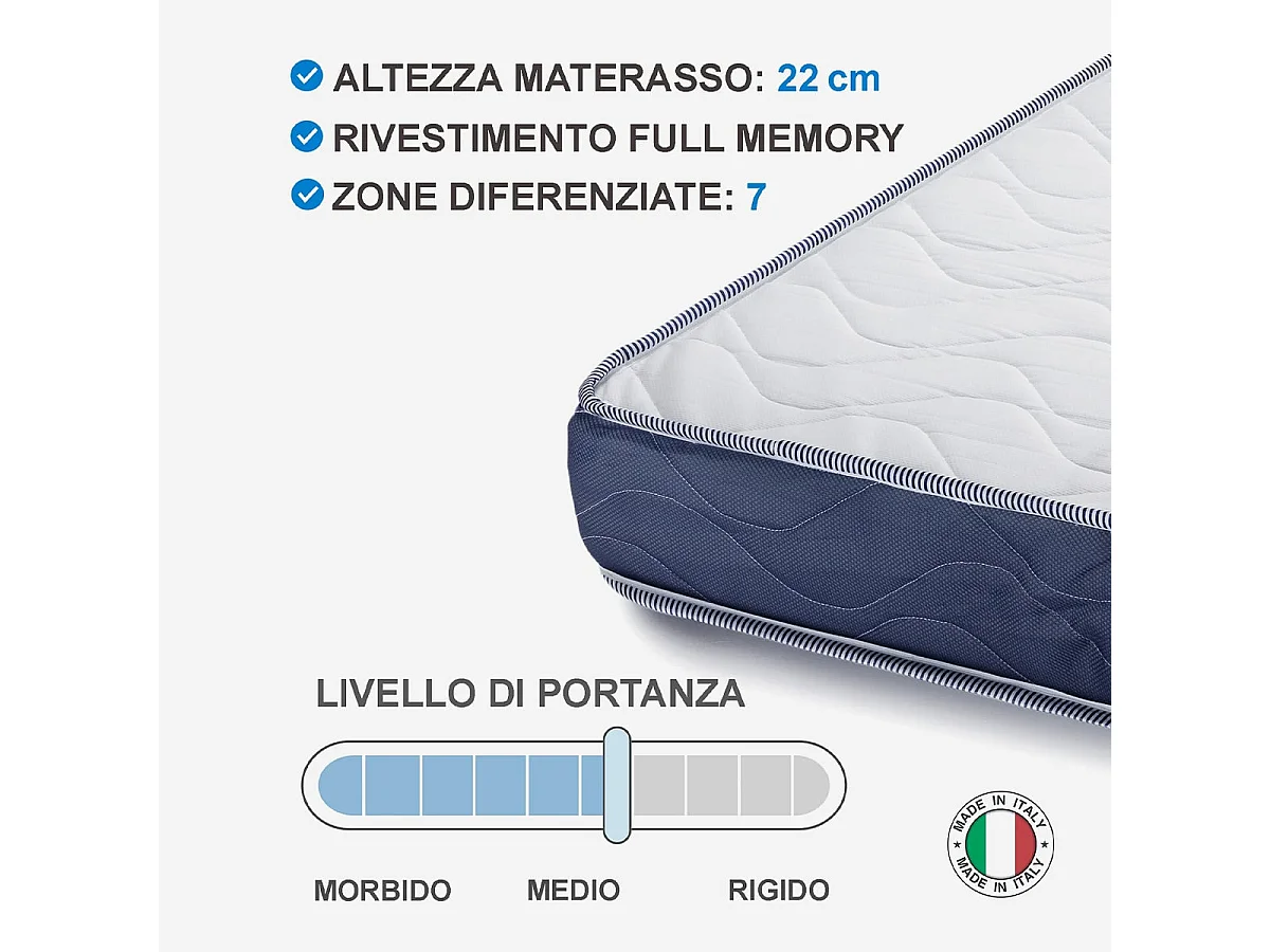 Dalia Gray,  Materasso in Memory Foam  (180cm X 200cm H.22cm)