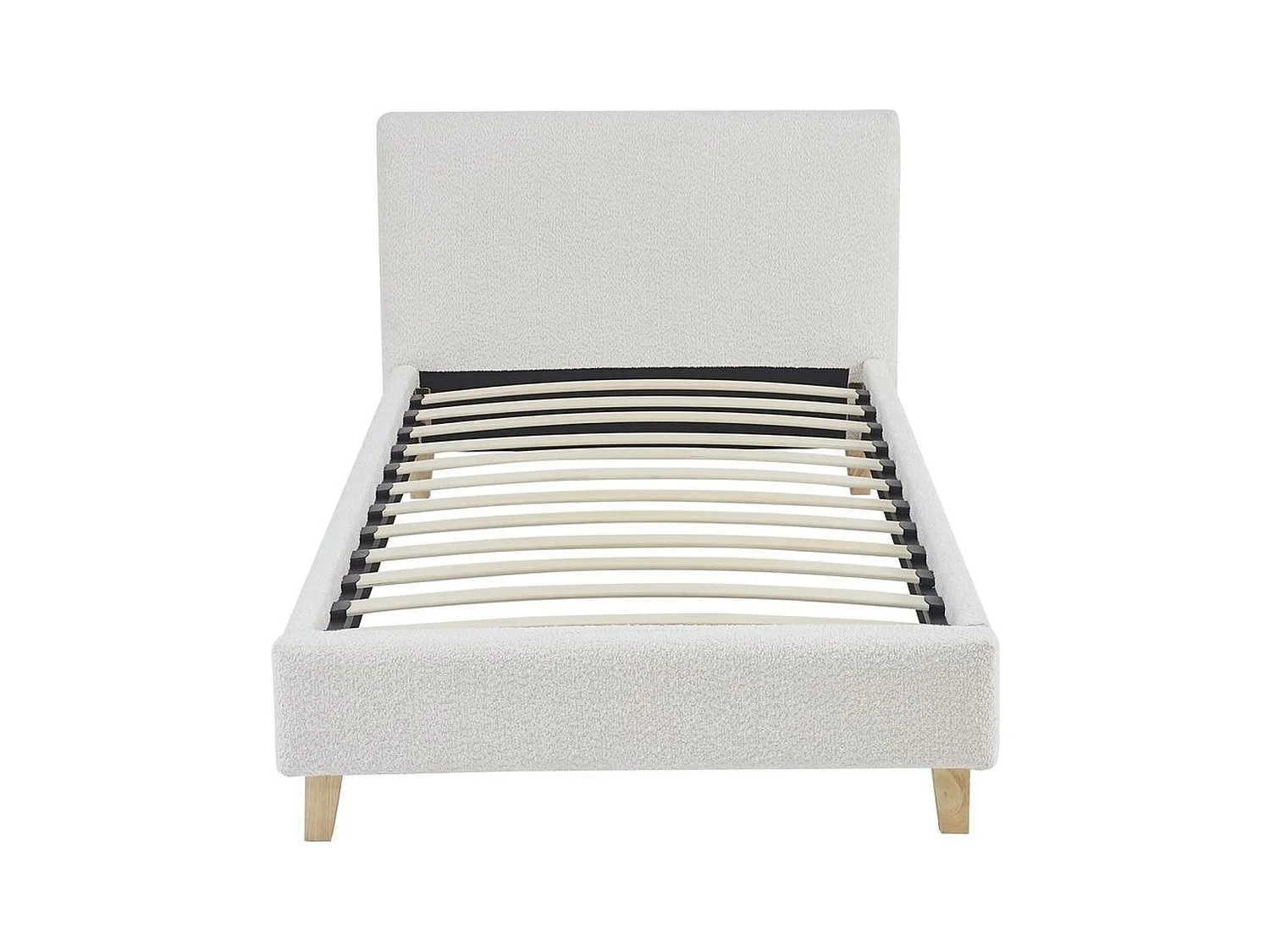 Ensemble Lit adulte 90x190cm avec tête de lit en tissu bouclé beige - Milo + Matelas mémoire de forme - Dual Confort