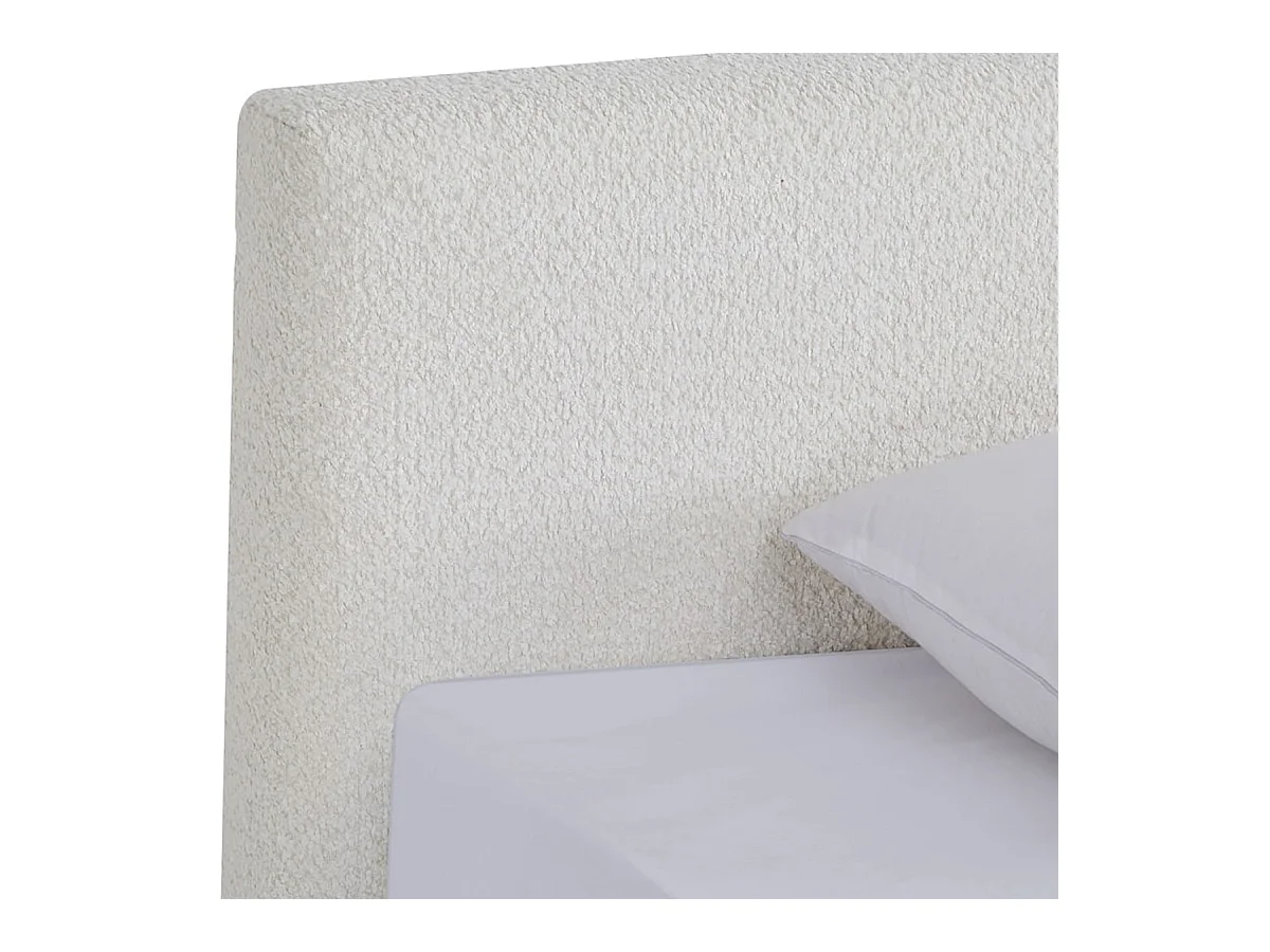 Ensemble Lit adulte 90x190cm avec tête de lit en tissu bouclé beige - Milo + Matelas mémoire de forme - Dual Confort