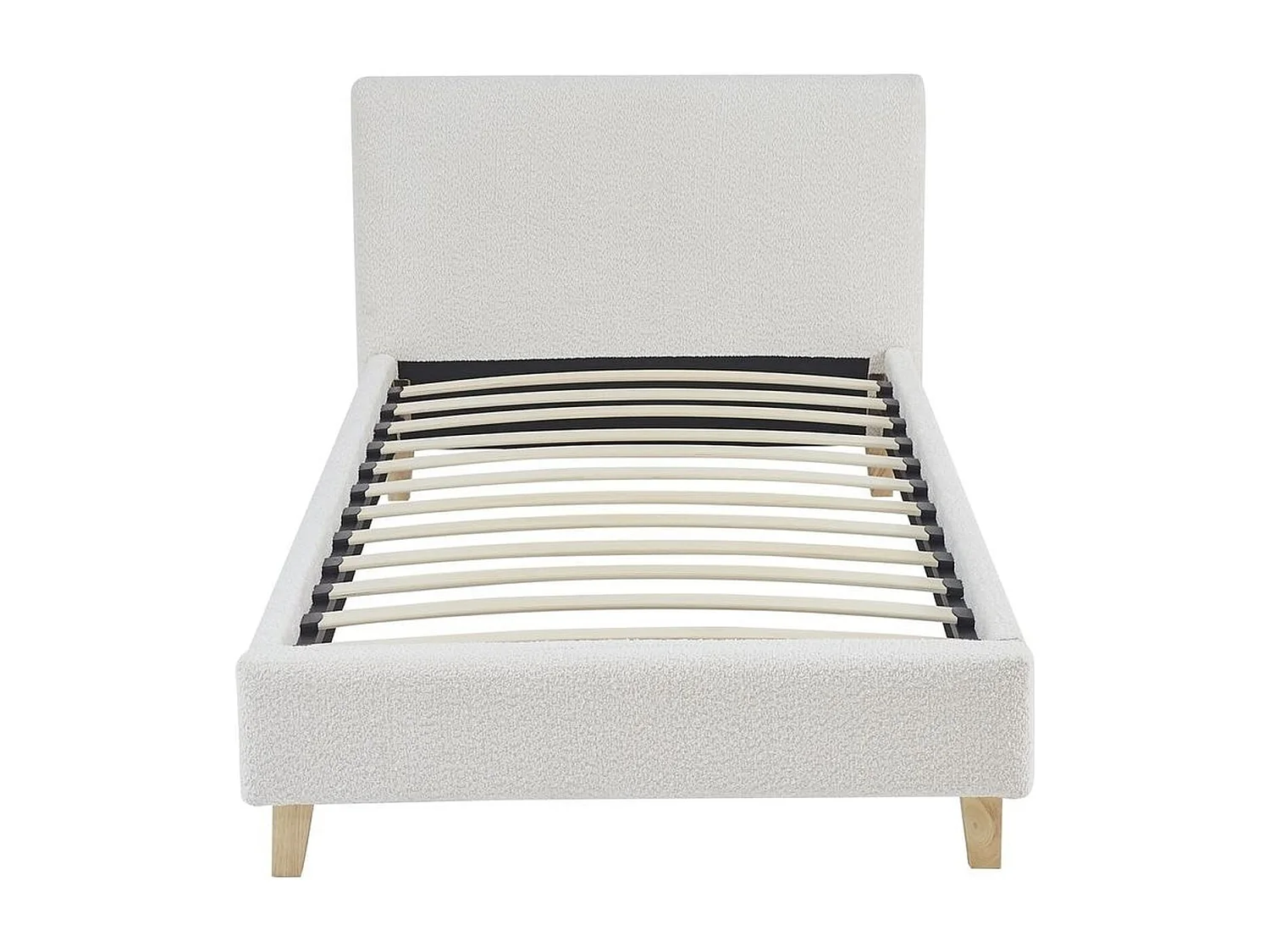 Ensemble Lit adulte 90x190cm avec tête de lit en tissu bouclé beige - Milo + Matelas mémoire de forme - Dual Confort