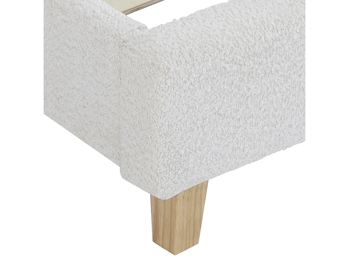 Ensemble Lit adulte 90x190cm avec tête de lit en tissu bouclé beige - Milo + Matelas mémoire de forme - Dual Confort