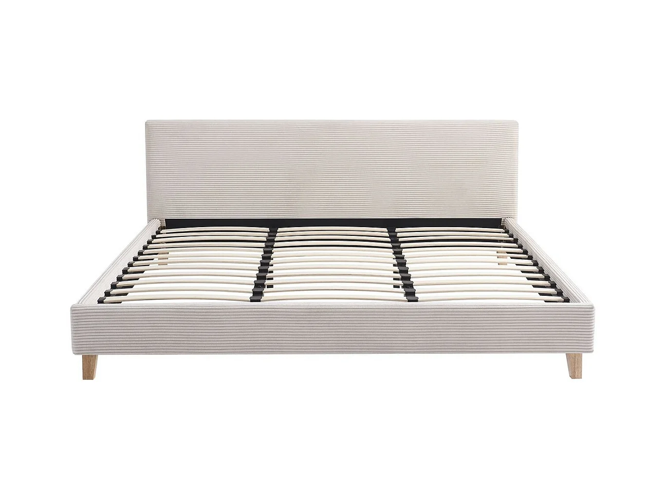 Ensemble Lit adulte 180x200cm avec tête de lit en velours côtelé beige - Milo + Matelas ressorts ensachés - Spring Elite