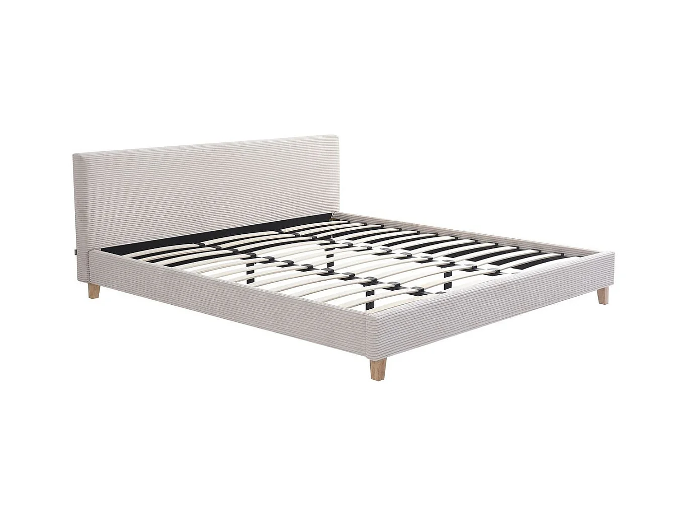 Ensemble Lit adulte 180x200cm avec tête de lit en velours côtelé beige - Milo + Matelas ressorts ensachés - Spring Elite