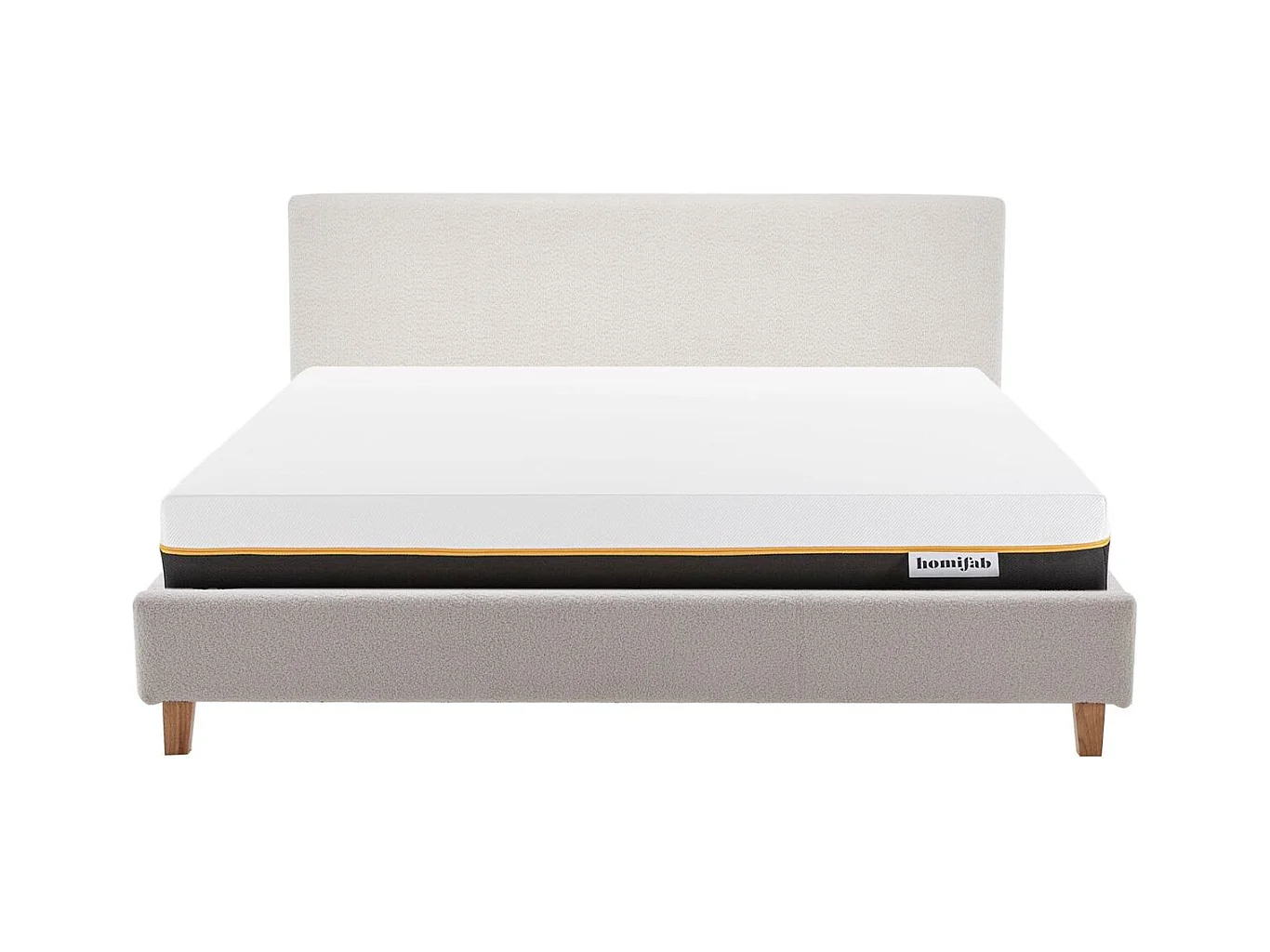 Ensemble Lit adulte 180x200cm avec tête de lit en tissu bouclé beige - Milo + Matelas mémoire de forme - Dual Confort