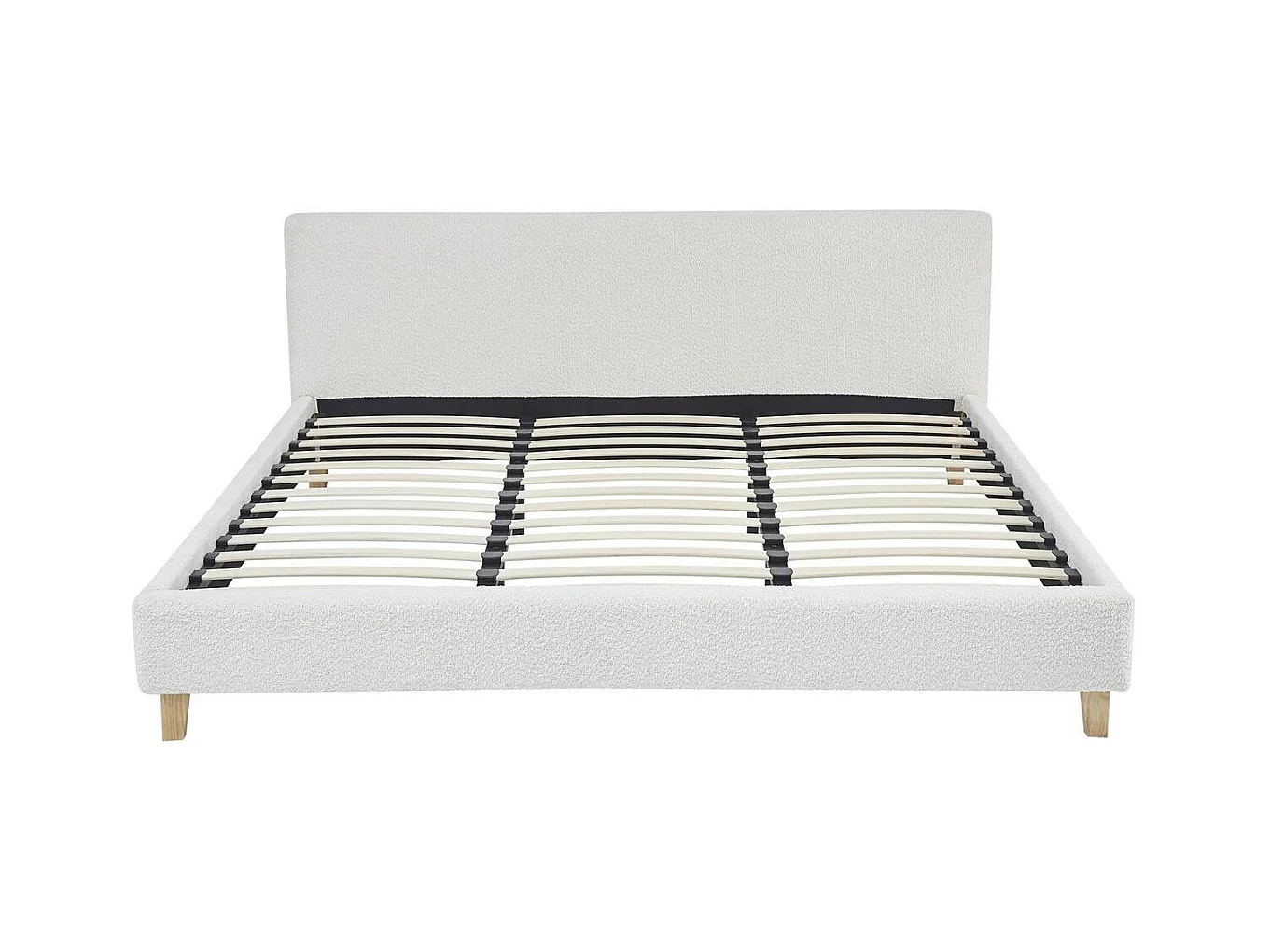 Ensemble Lit adulte 180x200cm avec tête de lit en tissu bouclé beige - Milo + Matelas mémoire de forme - Dual Confort
