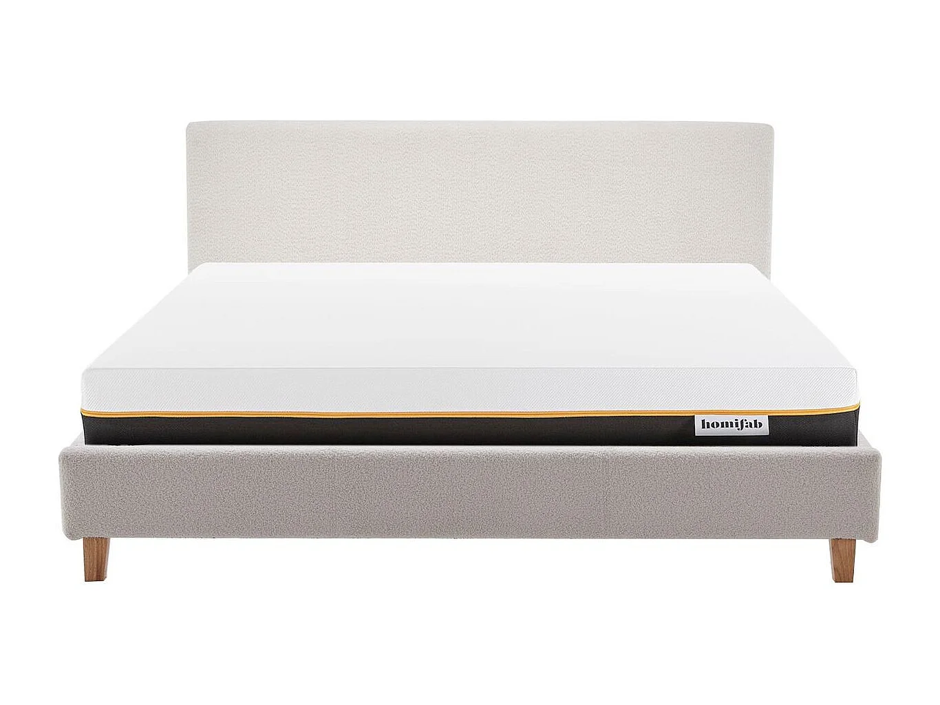Ensemble Lit adulte 180x200cm avec tête de lit en tissu bouclé beige - Milo + Matelas mémoire de forme - Dual Confort