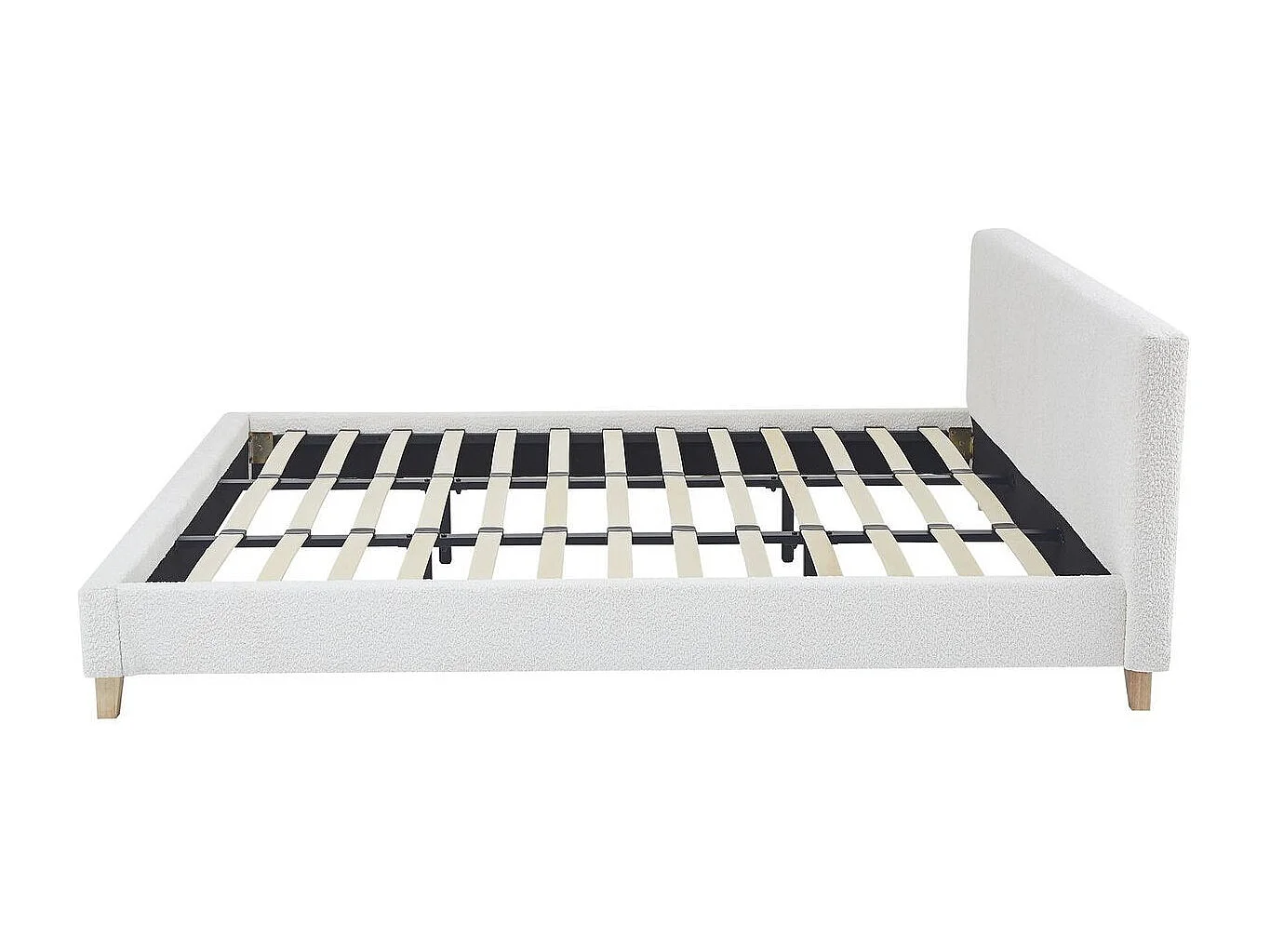 Ensemble Lit adulte 180x200cm avec tête de lit en tissu bouclé beige - Milo + Matelas mémoire de forme - Dual Confort