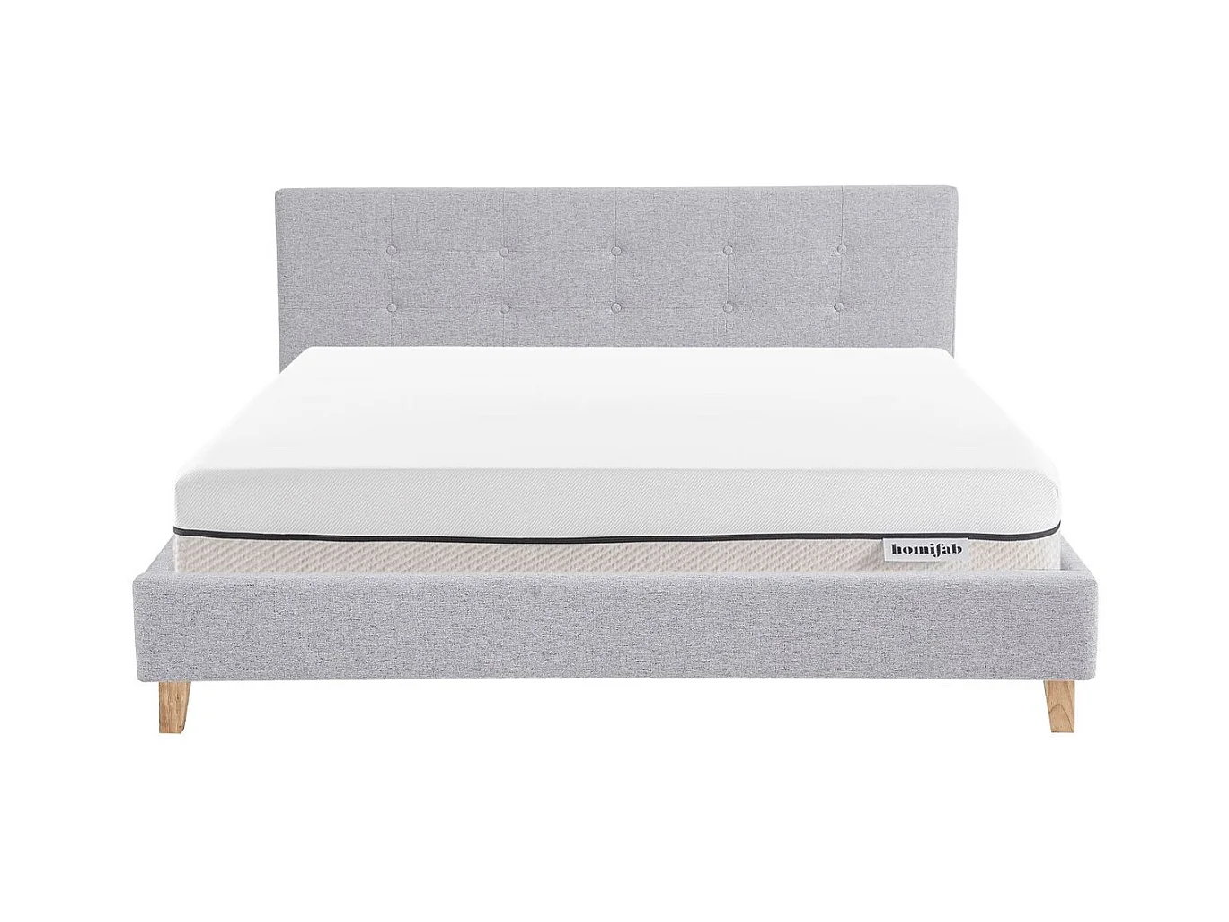 Ensemble Lit adulte 160x200cm avec tête de lit en tissu gris chiné - Milo + Matelas ressorts ensachés - Spring Elite