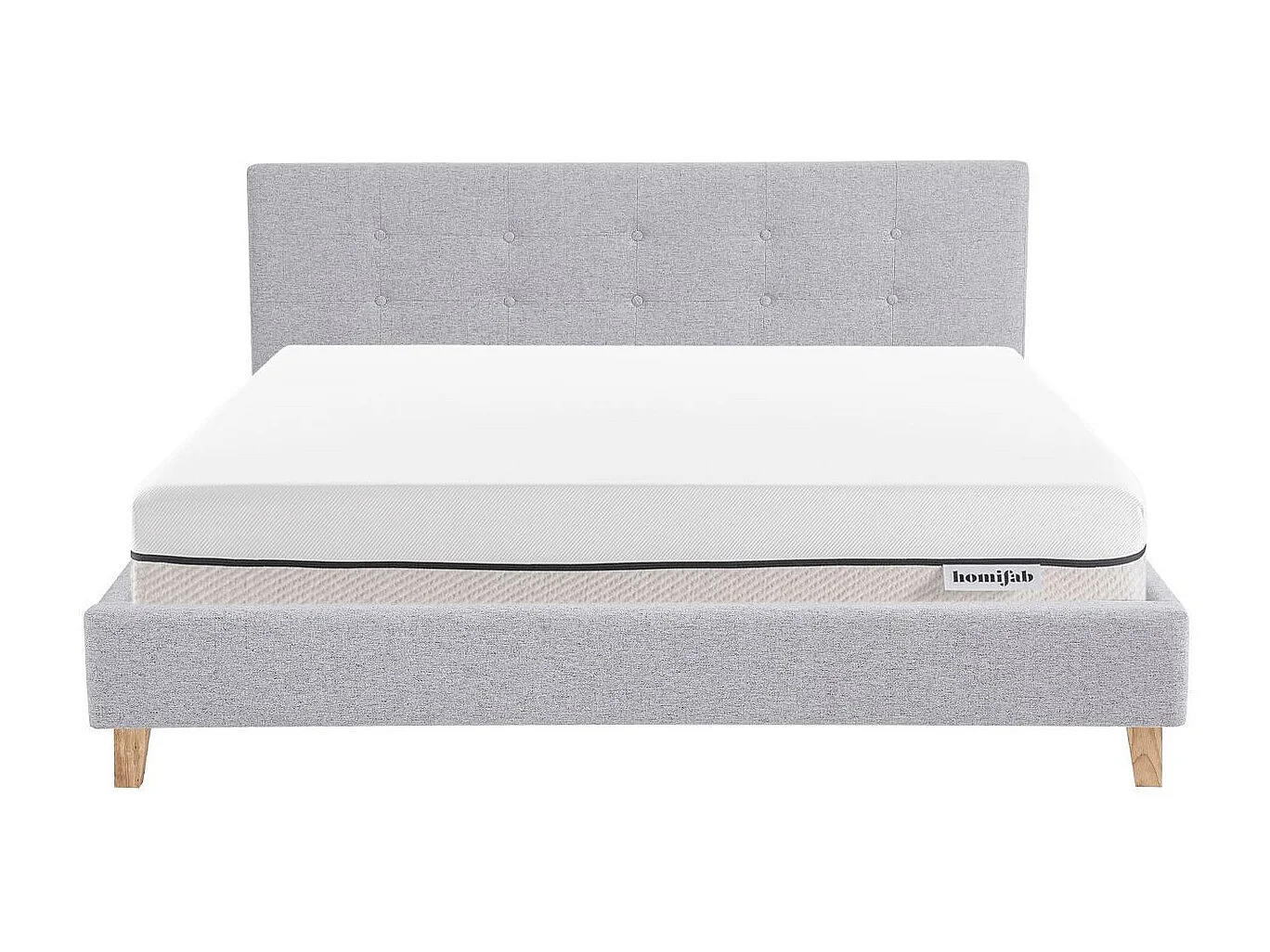 Ensemble Lit adulte 160x200cm avec tête de lit en tissu gris chiné - Milo + Matelas ressorts ensachés - Spring Elite