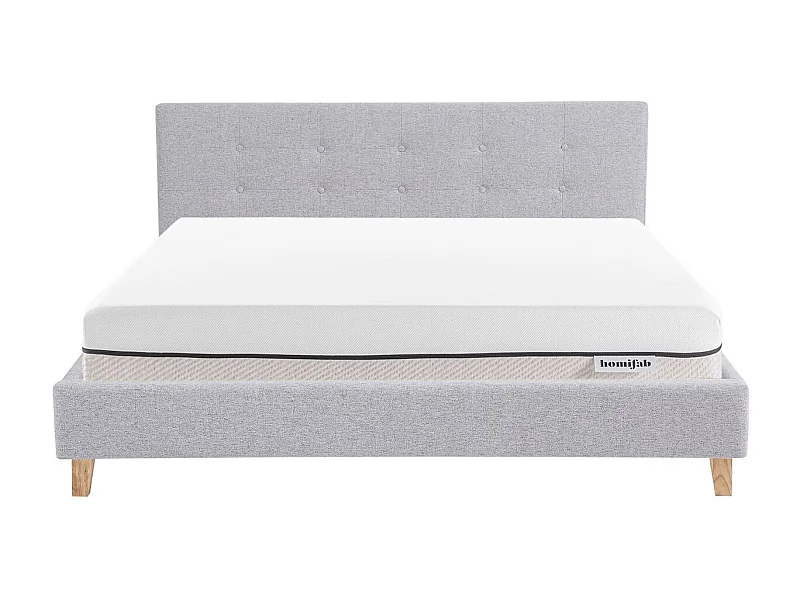 Ensemble Lit adulte 160x200cm avec tête de lit en tissu gris chiné - Milo + Matelas ressorts ensachés - Spring Elite