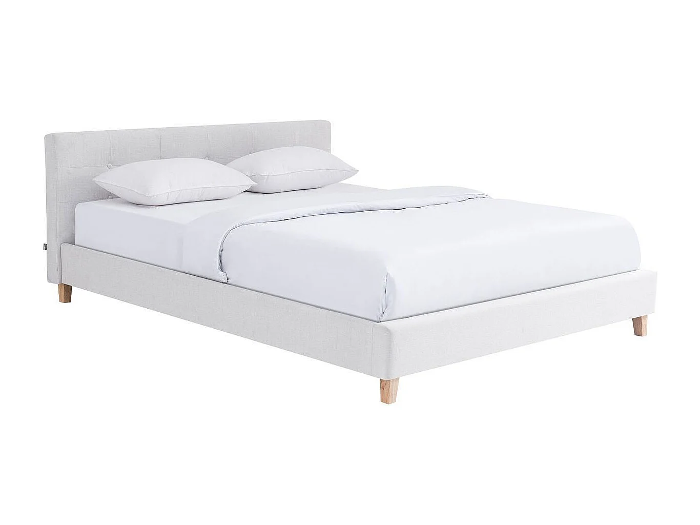 Ensemble Lit adulte 140x190cm avec tête de lit en tissu beige - Milo + Matelas mémoire de forme - Memo HR