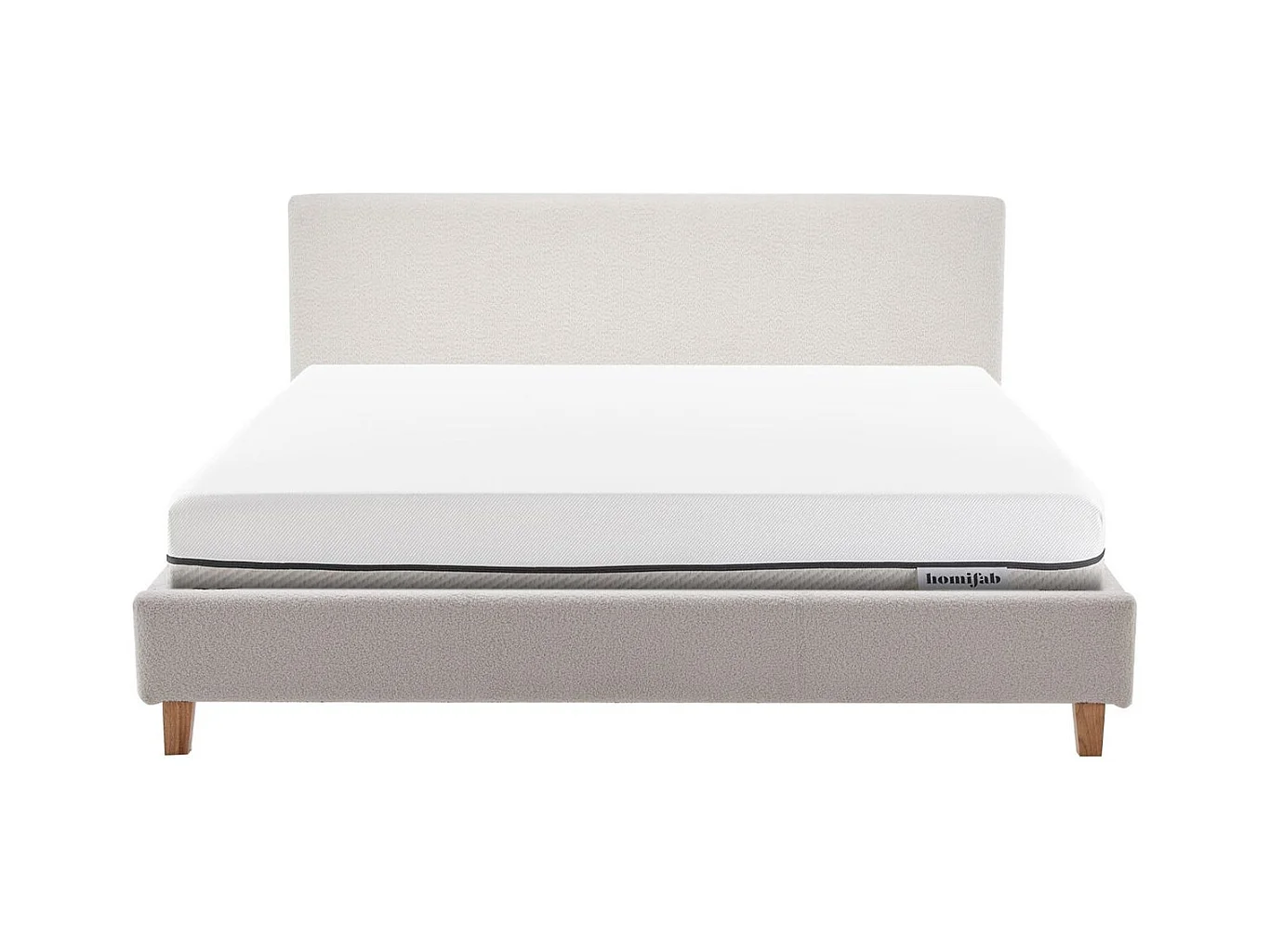 Ensemble Lit adulte 140x190cm avec tête de lit en tissu bouclé beige - Milo + Matelas ressorts ensachés - Spring Elite