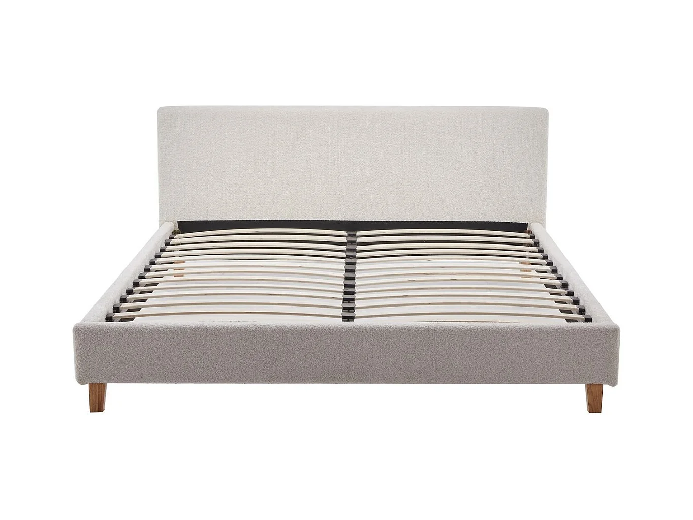 Ensemble Lit adulte 140x190cm avec tête de lit en tissu bouclé beige - Milo + Matelas ressorts ensachés - Spring Elite