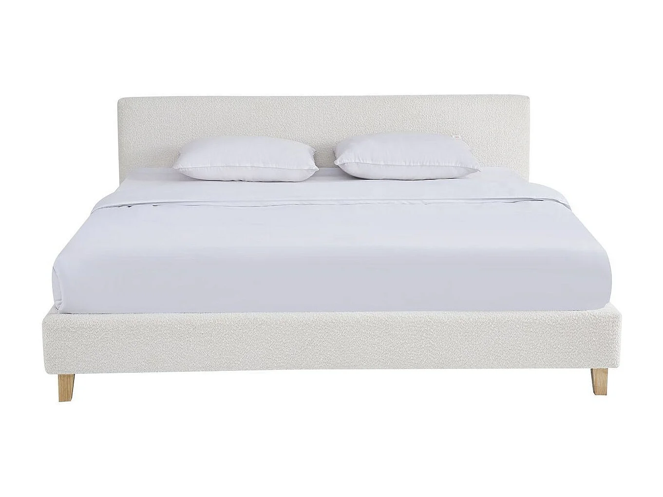 Ensemble Lit adulte 140x190cm avec tête de lit en tissu bouclé beige - Milo + Matelas ressorts ensachés - Spring Elite