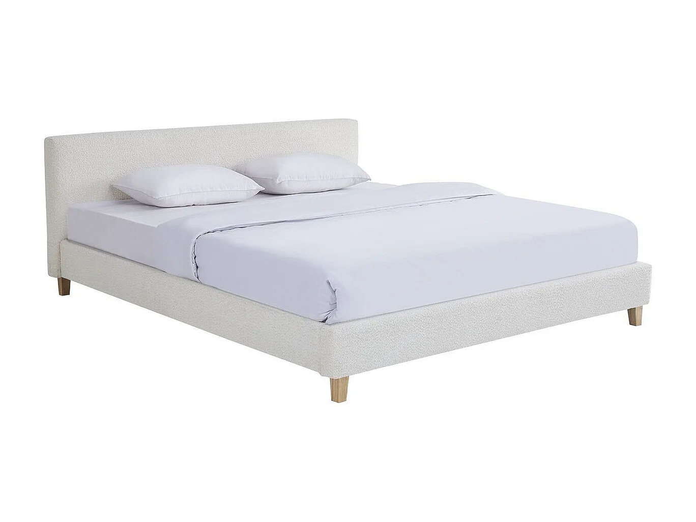 Ensemble Lit adulte 140x190cm avec tête de lit en tissu bouclé beige - Milo + Matelas ressorts ensachés - Spring Elite