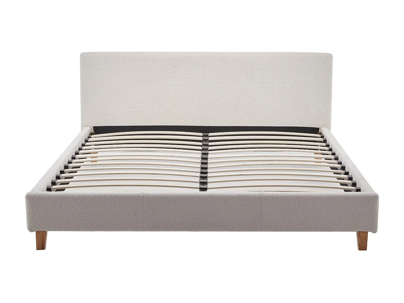 Ensemble Lit adulte 140x190cm avec tête de lit en tissu bouclé beige - Milo + Matelas ressorts ensachés - Spring Elite