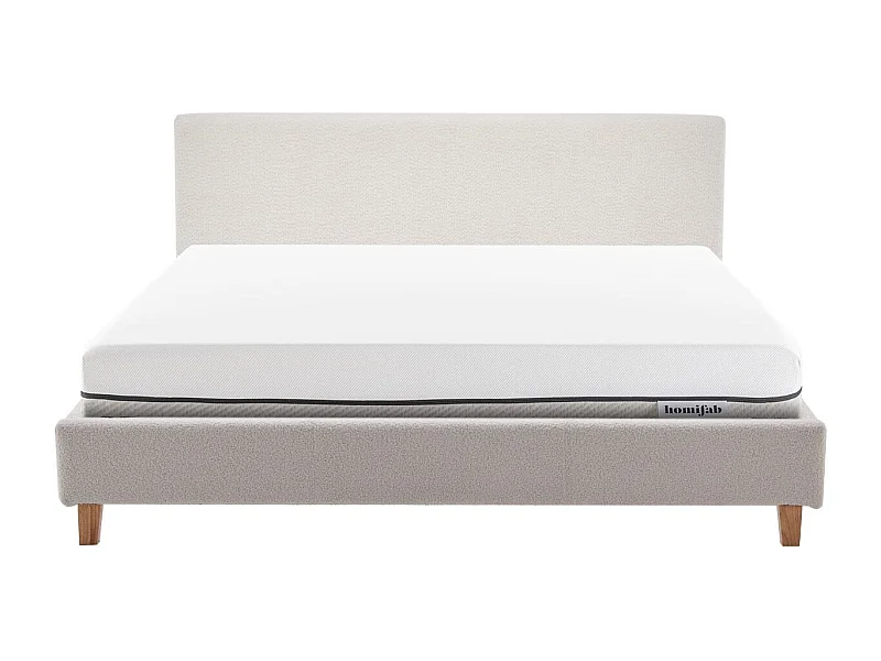 Ensemble Lit adulte 140x190cm avec tête de lit en tissu bouclé beige - Milo + Matelas ressorts ensachés - Spring Elite