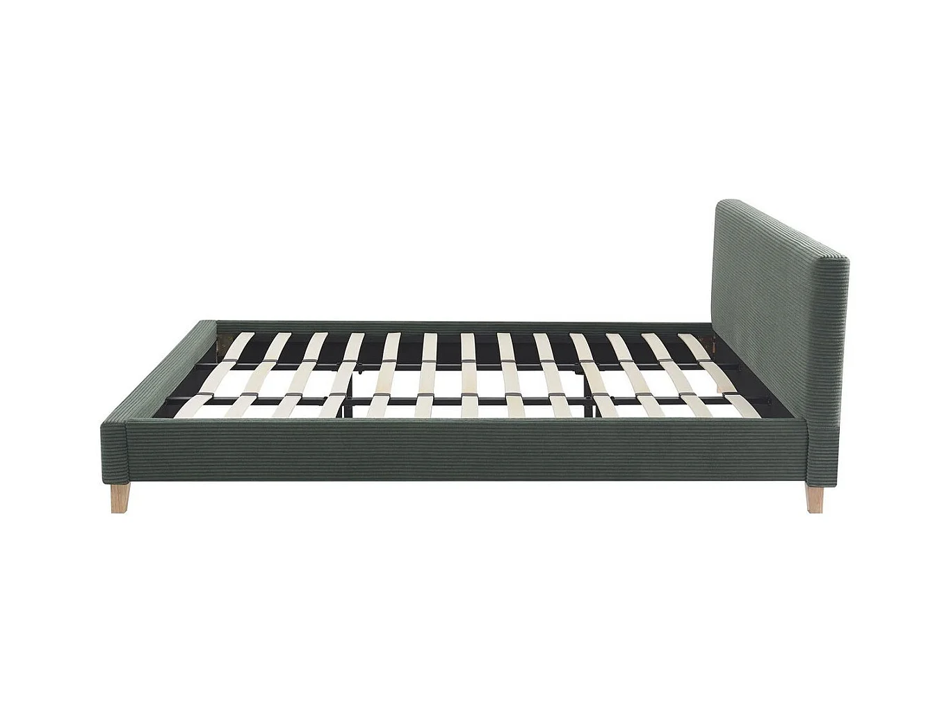 Ensemble Lit adulte 180x200cm avec tête de lit en velours côtelé vert kaki - Milo + Matelas ressorts ensachés - Spring Elite