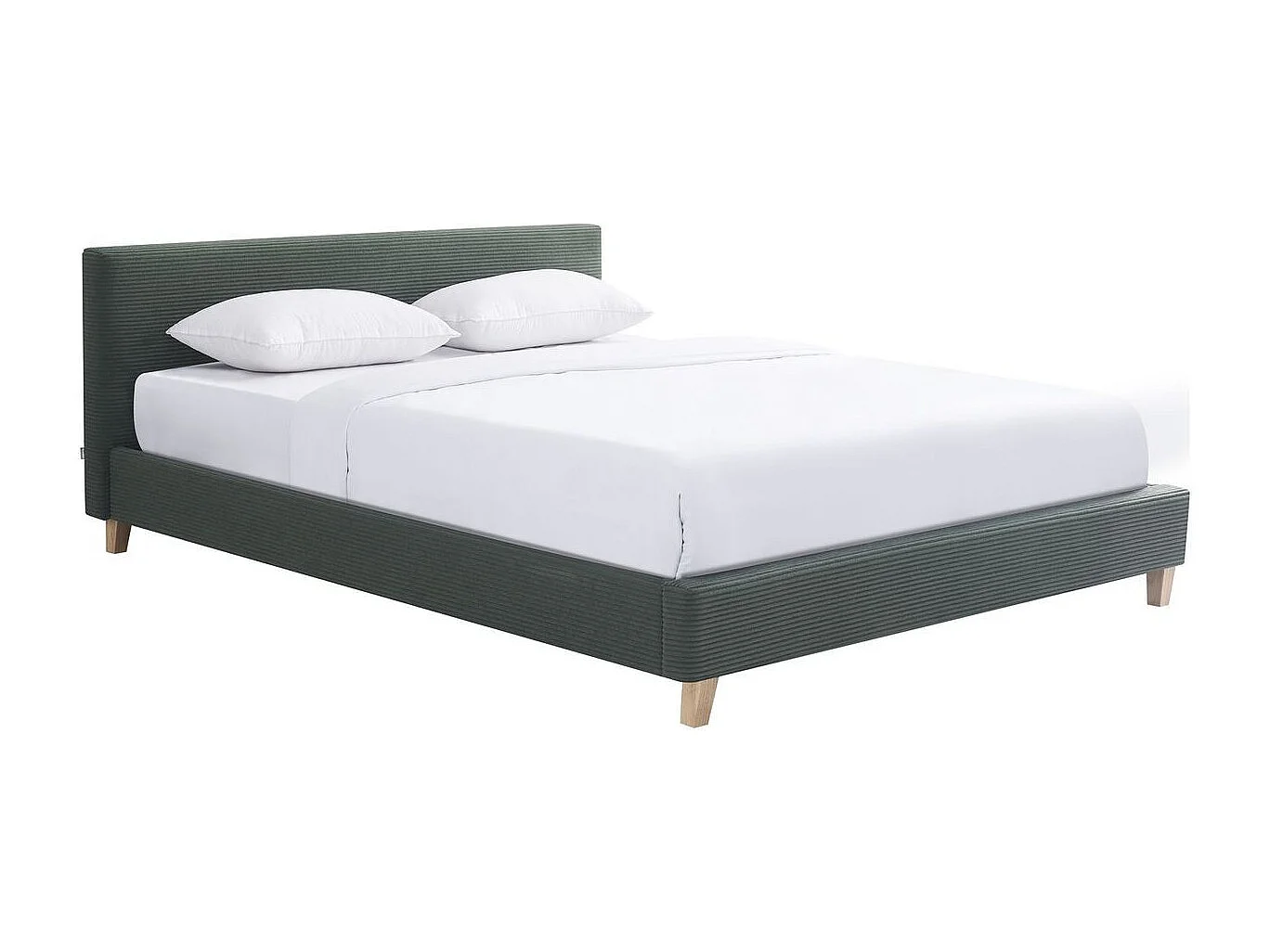Ensemble Lit adulte 180x200cm avec tête de lit en velours côtelé vert kaki - Milo + Matelas ressorts ensachés - Spring Elite