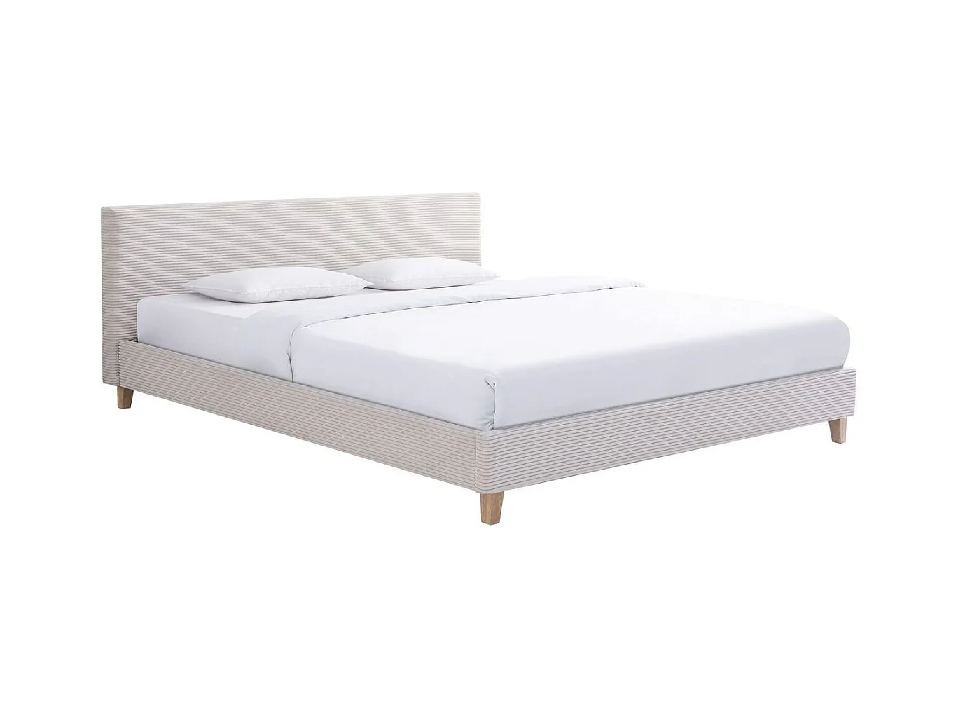 Ensemble Lit adulte 160x200cm avec tête de lit en velours côtelé beige - Milo + Matelas ressorts ensachés - Spring Elite