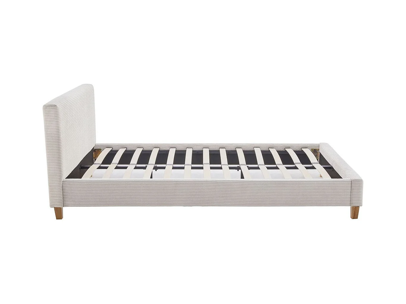 Ensemble Lit adulte 160x200cm avec tête de lit en velours côtelé beige - Milo + Matelas ressorts ensachés - Spring Elite