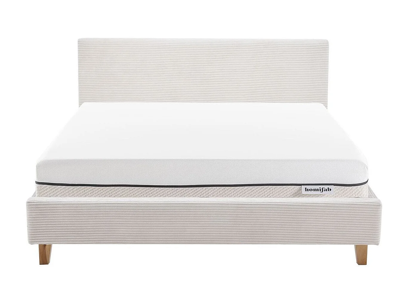 Ensemble Lit adulte 160x200cm avec tête de lit en velours côtelé beige - Milo + Matelas ressorts ensachés - Spring Elite