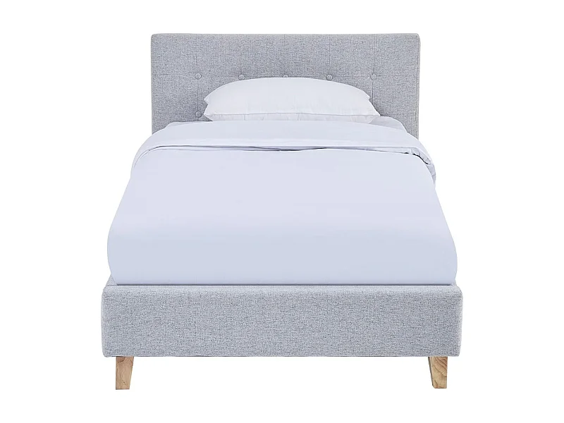 Ensemble Lit adulte 90x190cm avec tête de lit en tissu gris chiné - Milo + Matelas mémoire de forme - Memo HR